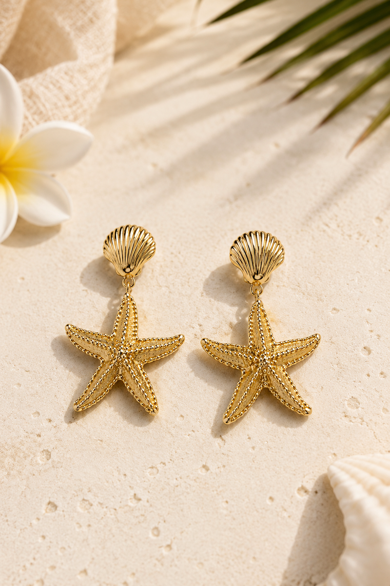 Boucles d’oreilles étoile de mer en acier inoxydable doré