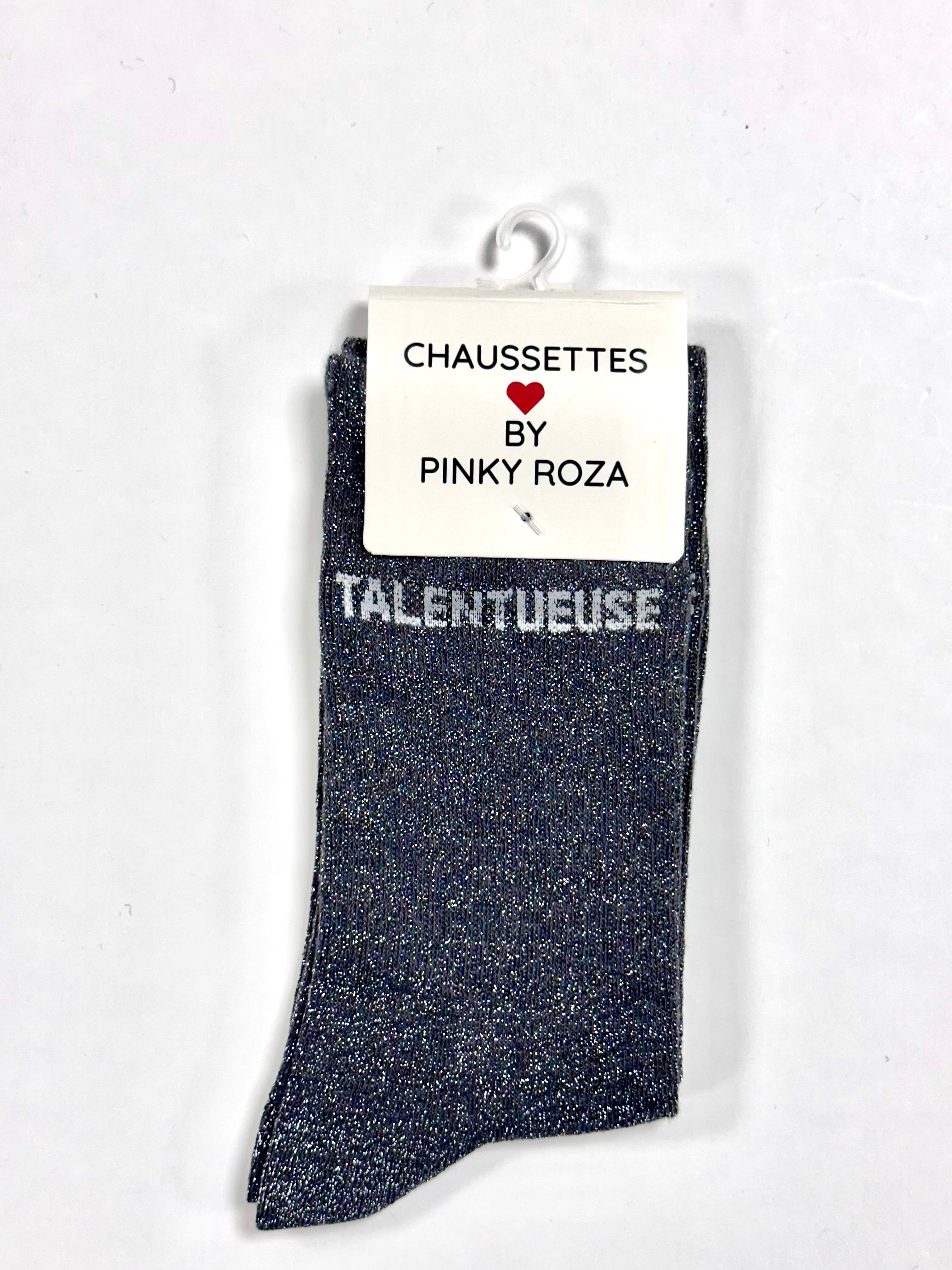 Chaussettes à paillettes « Talentueuse » - Gris foncé
