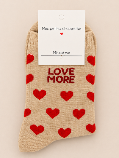 Chaussettes à paillettes « Love more (motifs cœur) » - Beige