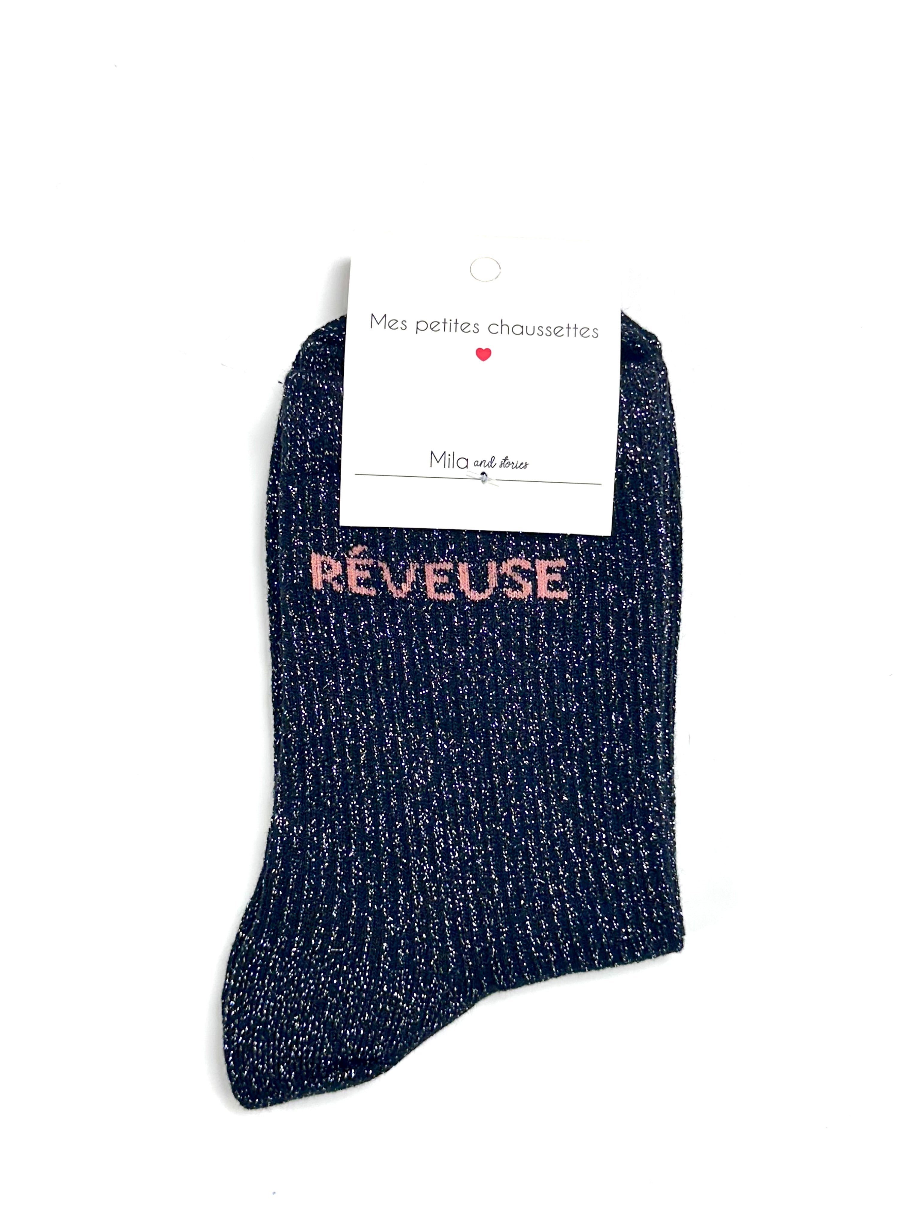 Chaussettes à paillettes « Rêveuse » - Noir