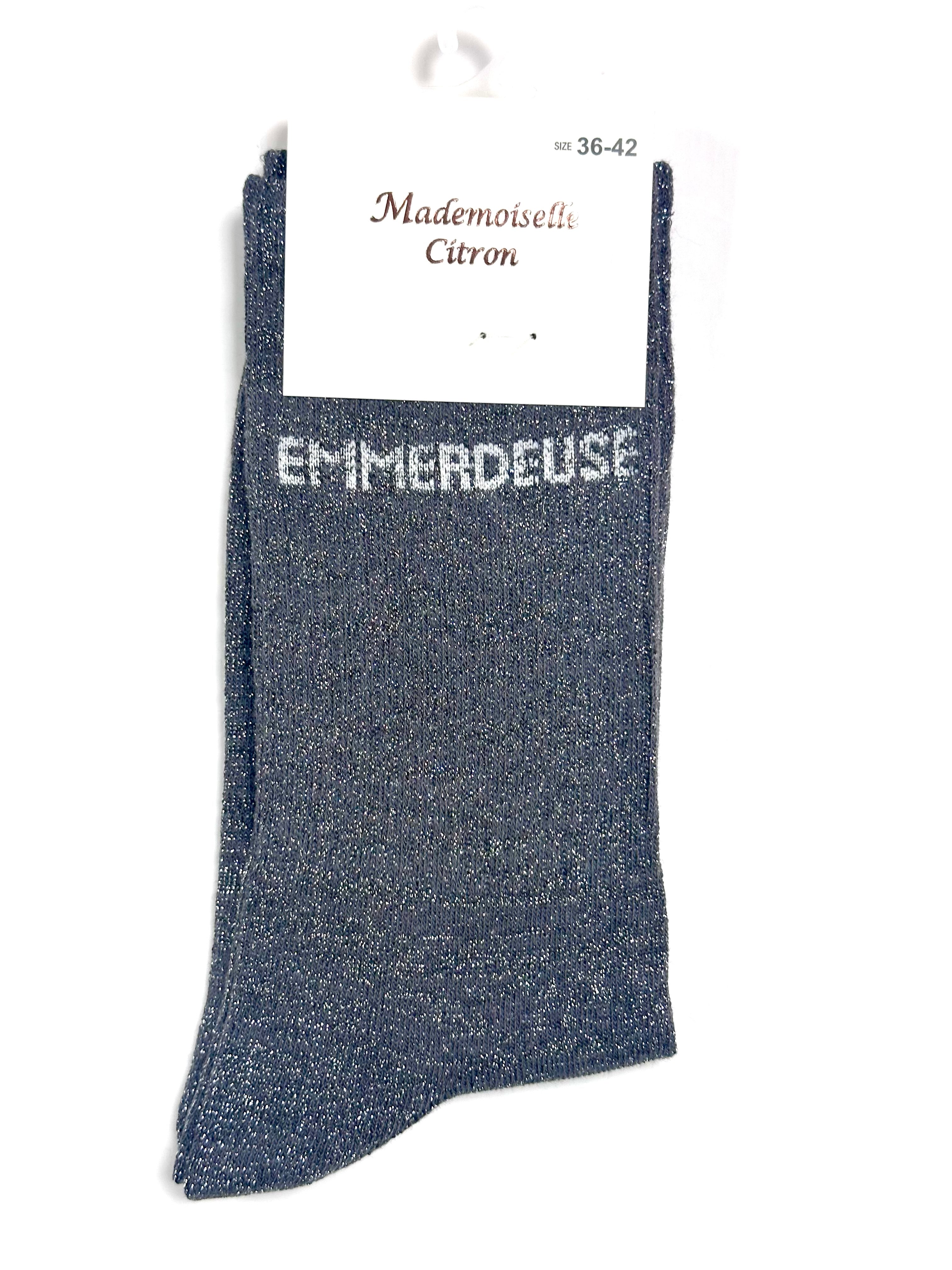 Chaussettes à Paillettes - Emmerdeuse (Gris foncé)
