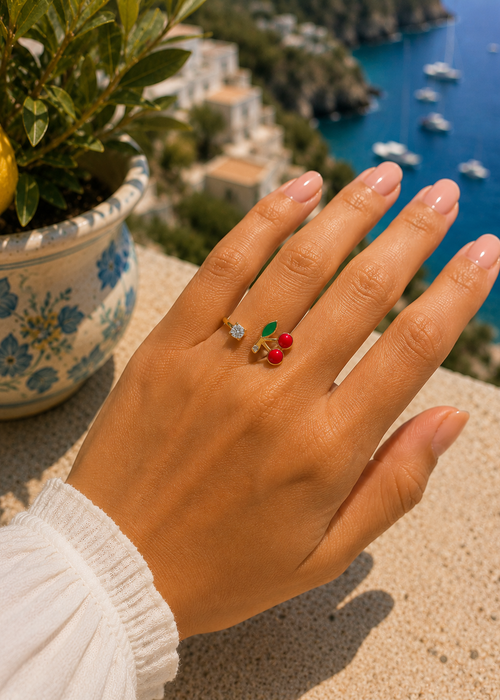 Bague Ouverte Cerise et Strass
