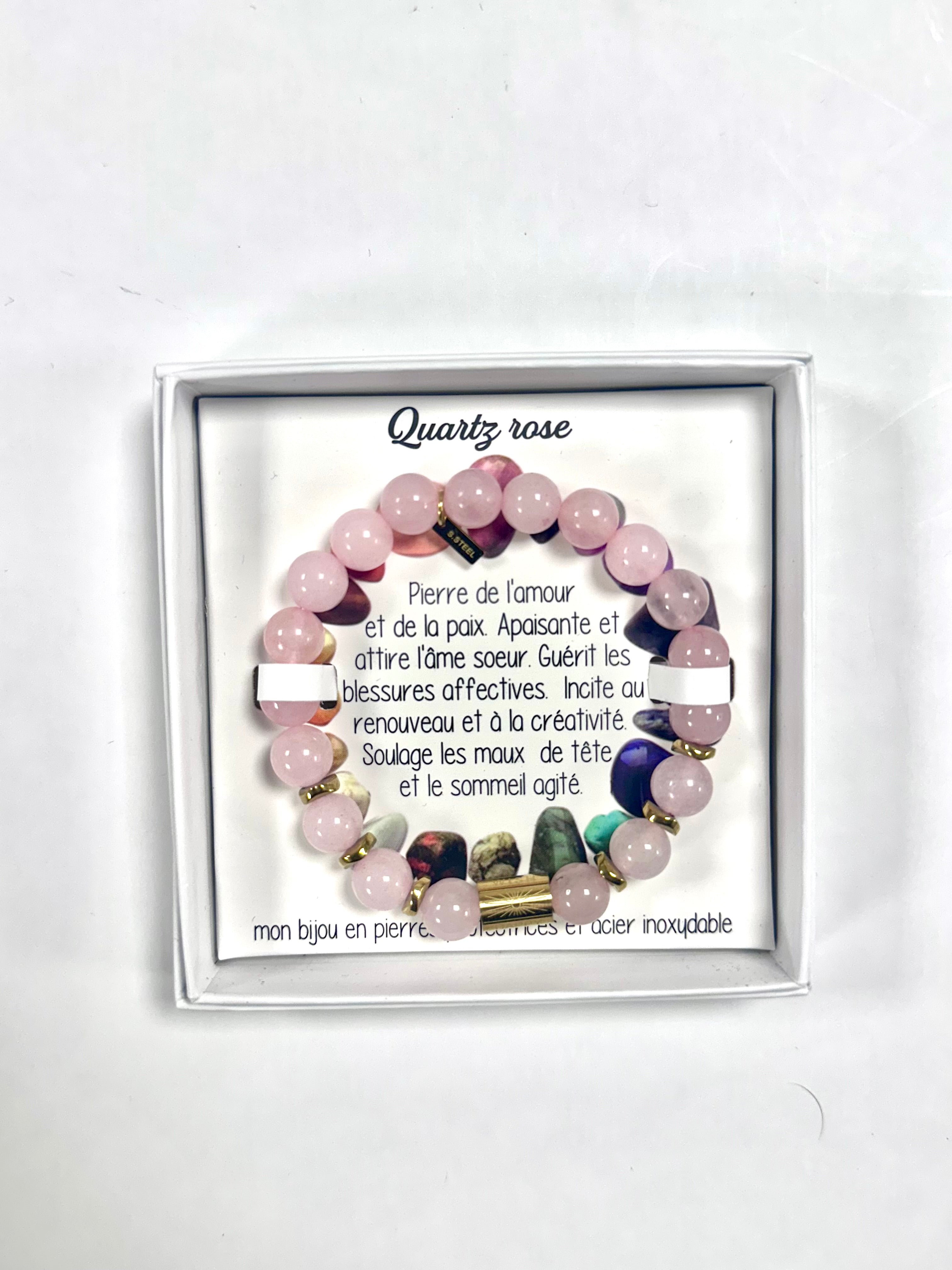 Bracelet en Pierre Naturelle - Quartz Rose M