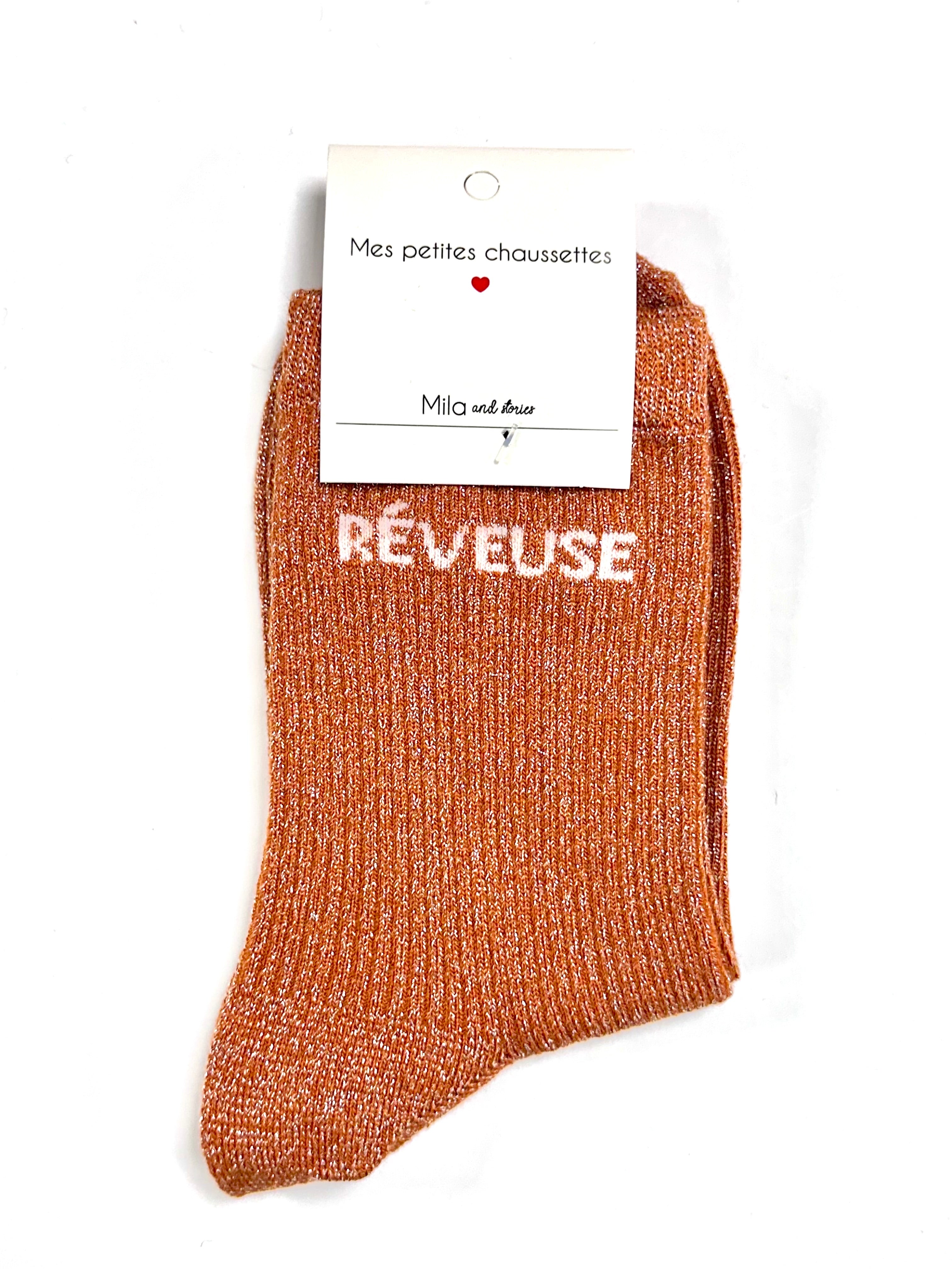 Chaussettes à paillettes « Rêveuse » - Orange