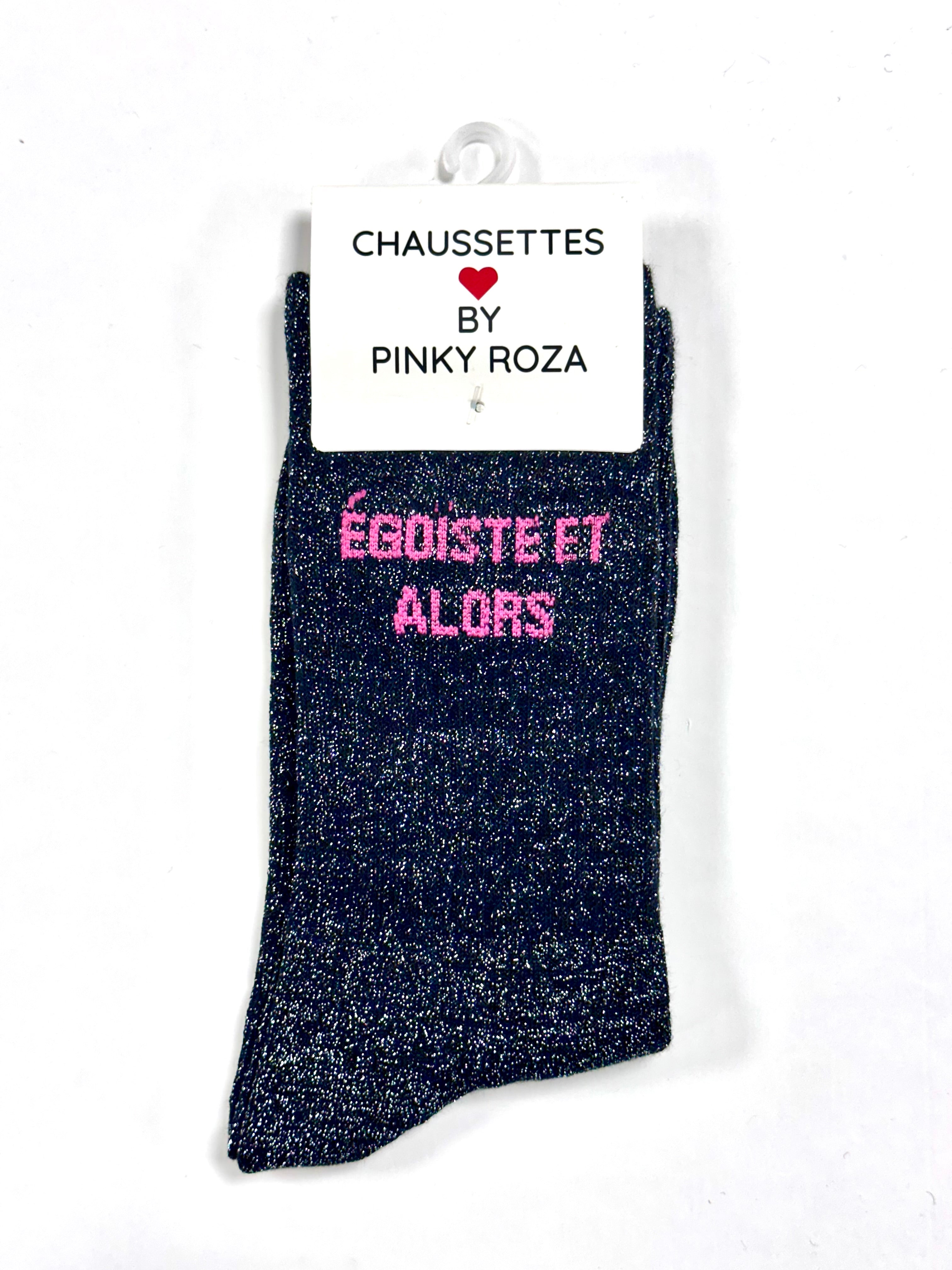 Chaussettes à paillettes « Égoïste et alors » - Noir