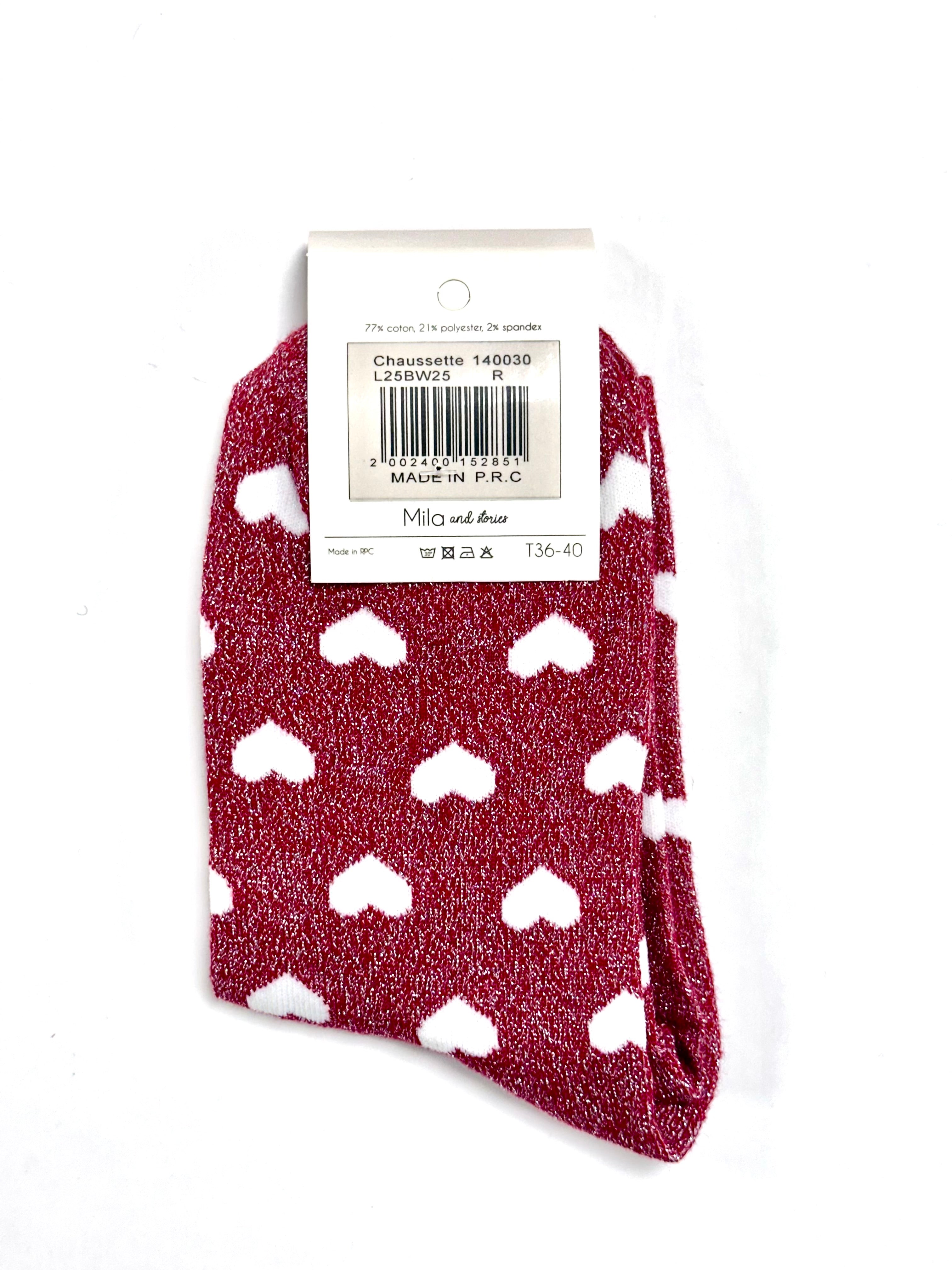 Chaussettes à paillettes « Love more (motifs cœur) » - Rouge