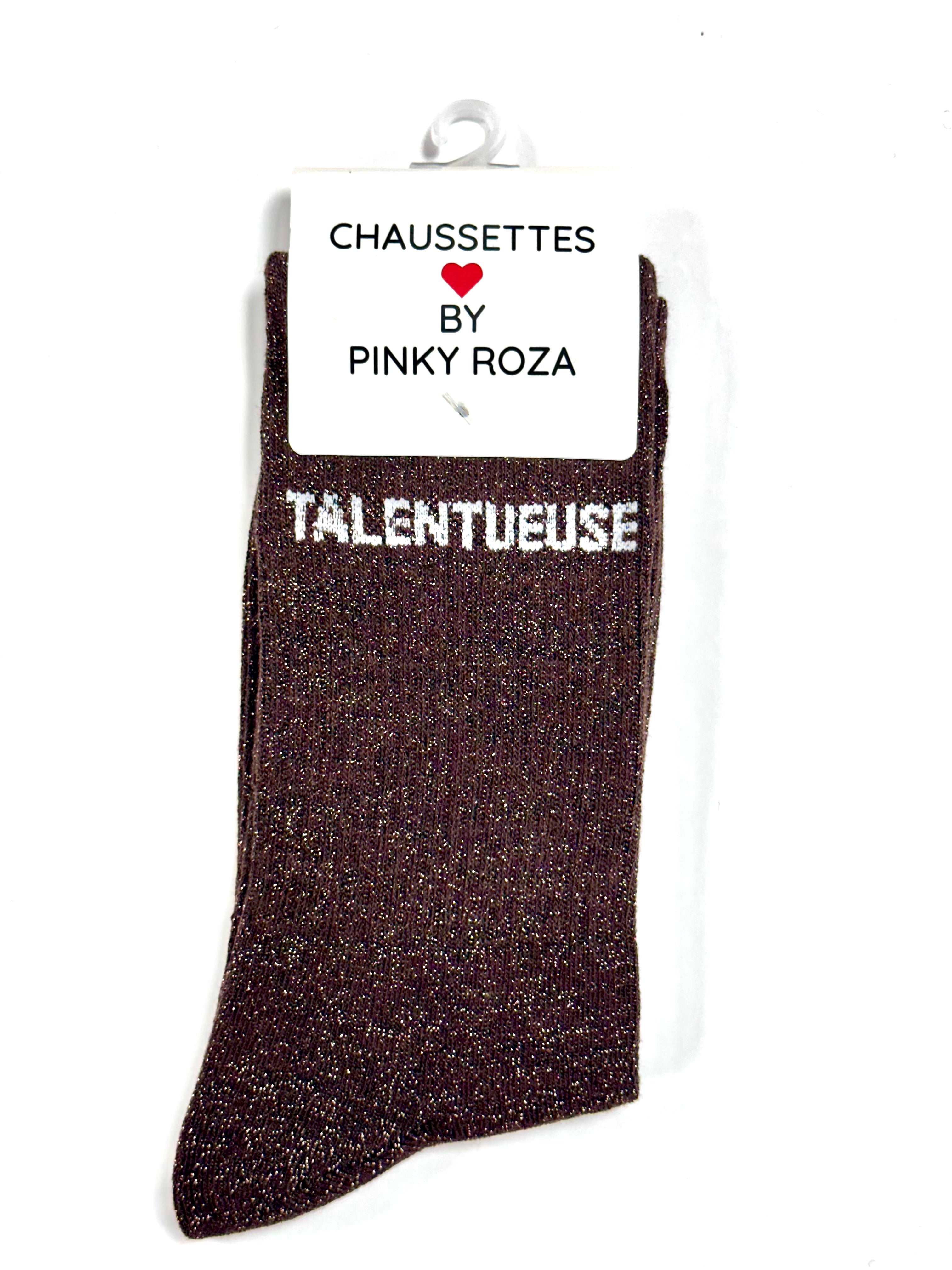 Chaussettes à paillettes « Talentueuse » - Marron
