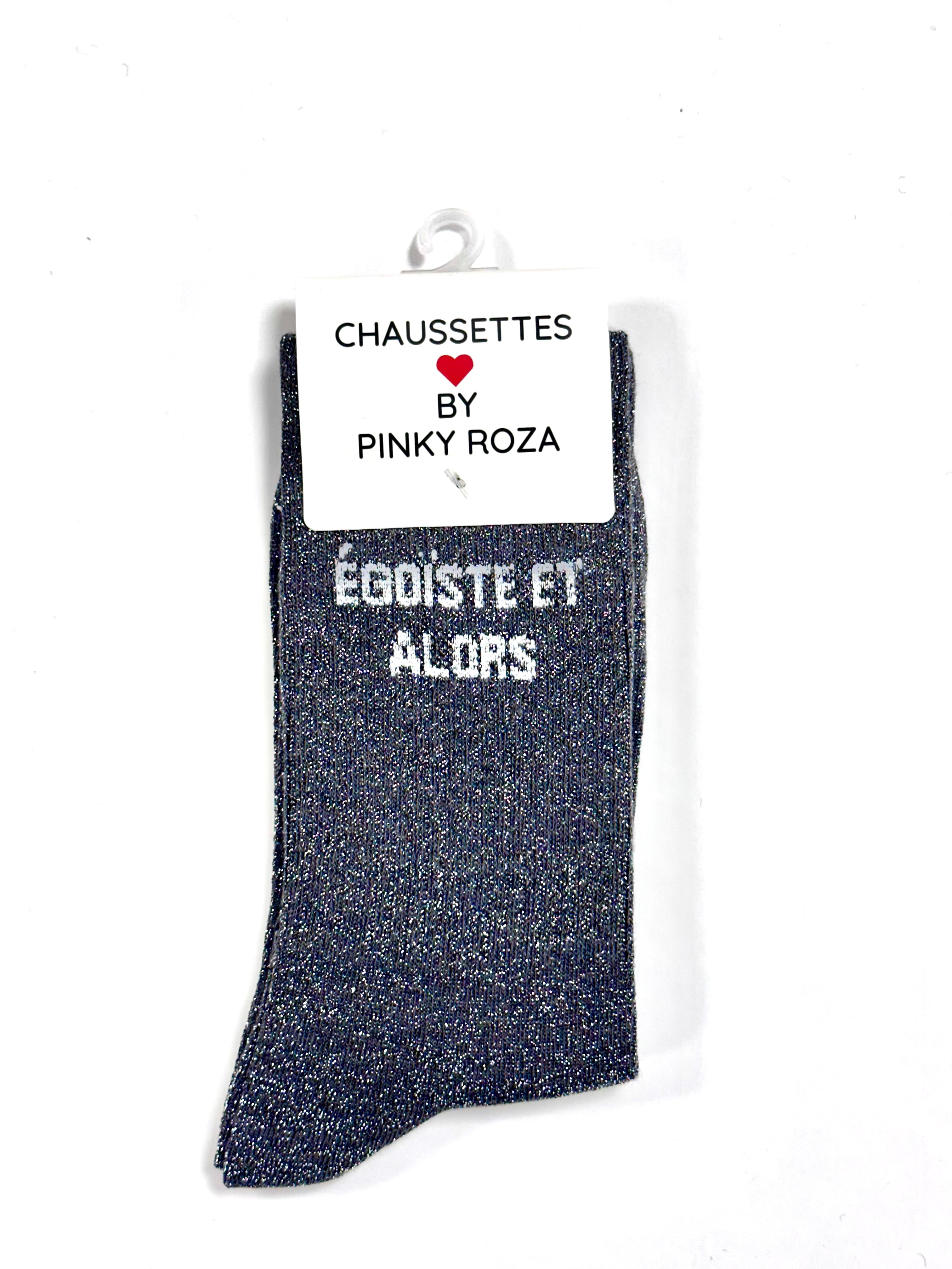 Chaussettes à paillettes « Égoïste et alors » - Gris foncé