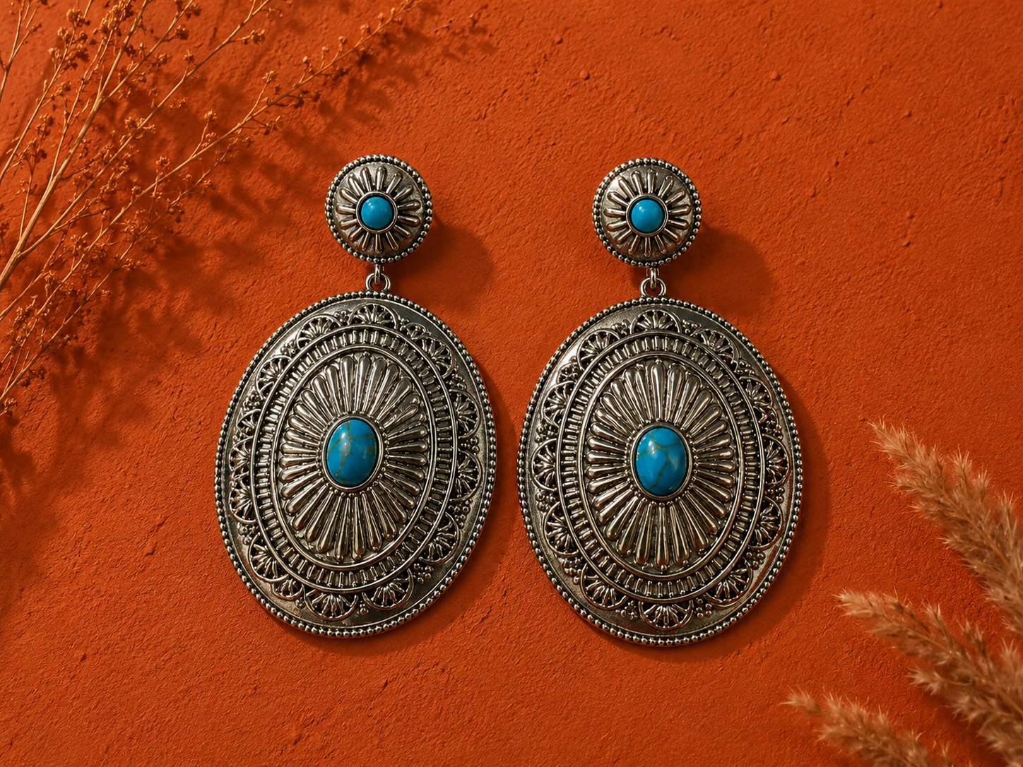 Boucles Navaro Argentées et Turquoise