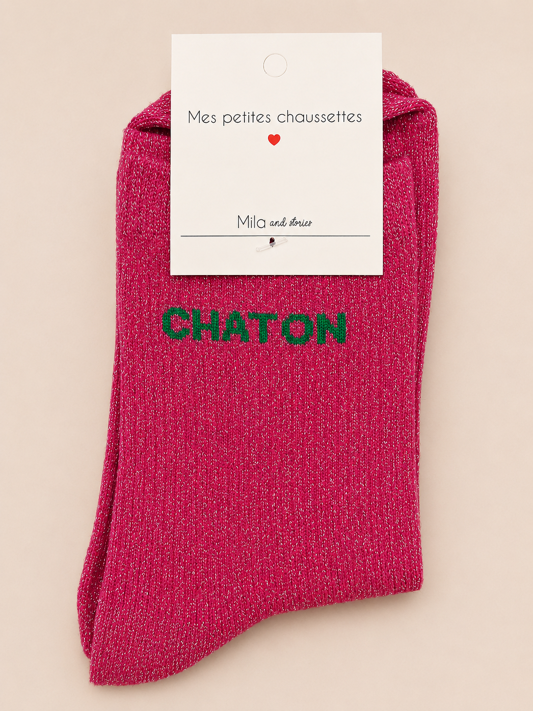 Chaussettes à paillettes « Chaton » - Beige