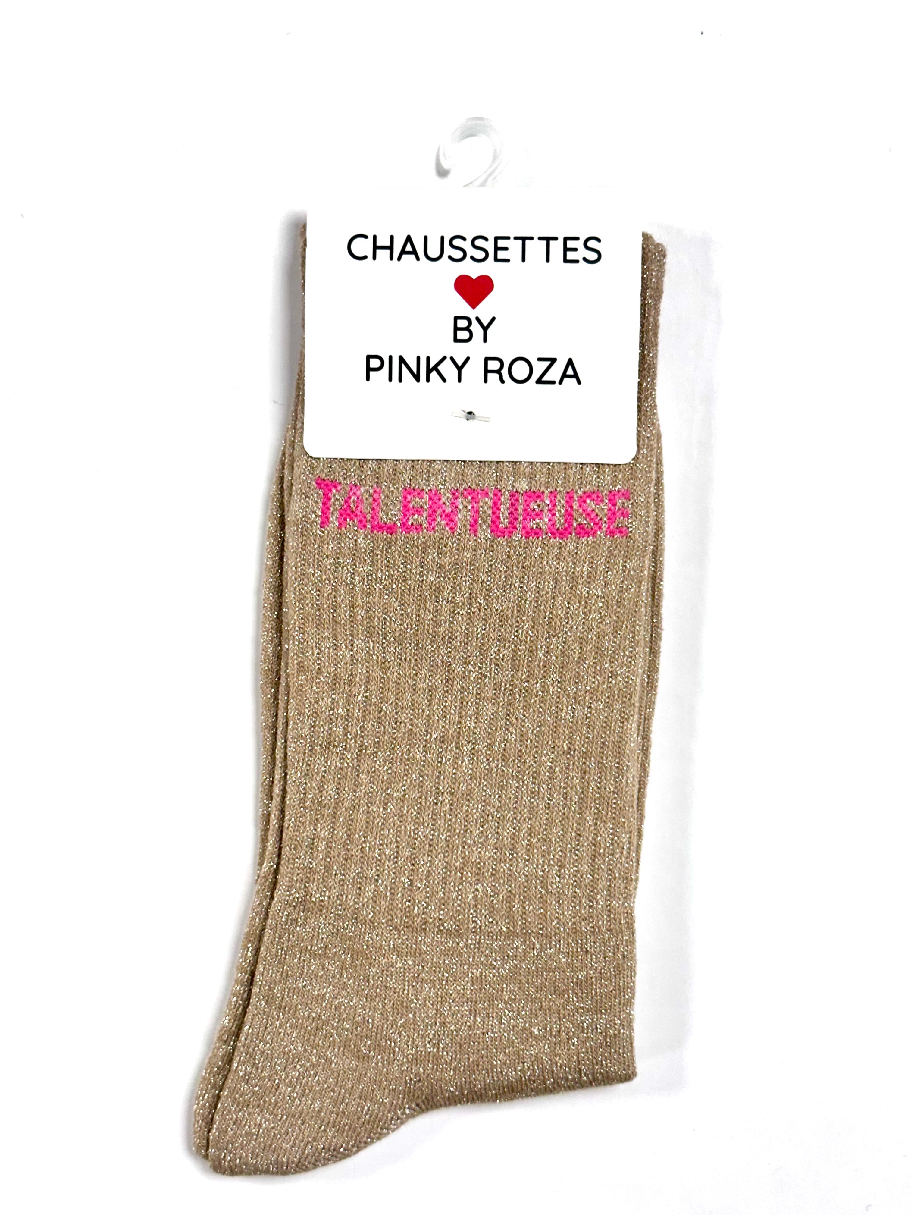 Chaussettes à paillettes « Talentueuse » - Beige