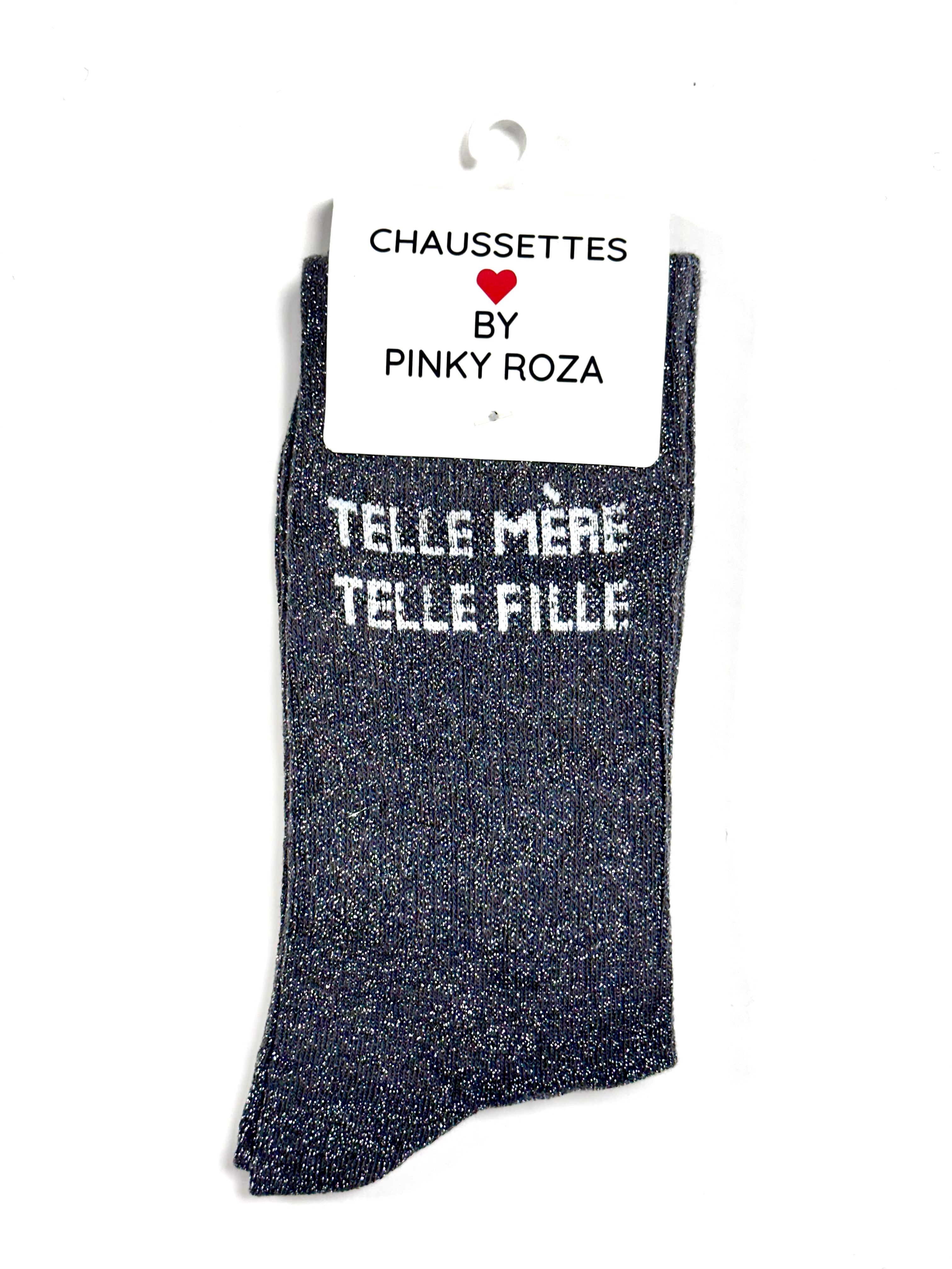 Chaussettes à paillettes « Telle mère telle fille » - Gris foncé