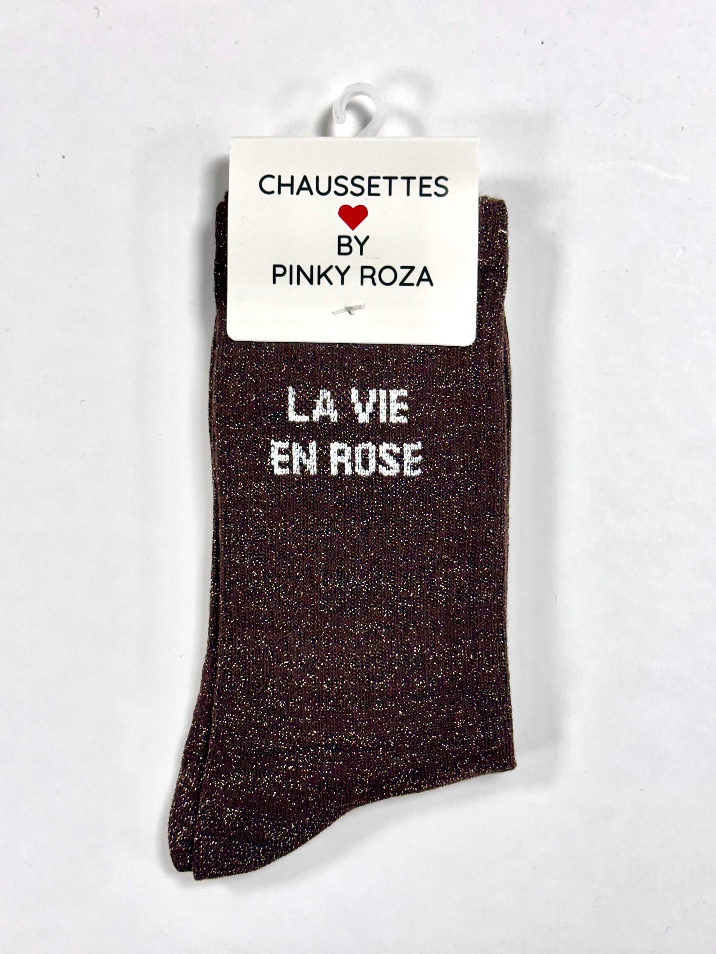 Chaussettes à paillettes « La vie en rose » - Marron