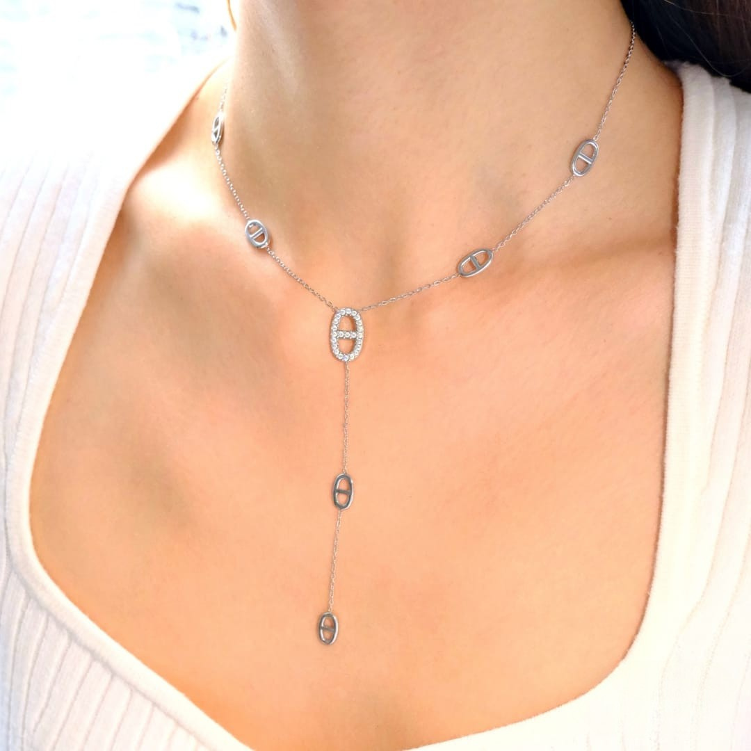 Sautoir Maille Marine avec Maille Strass en Acier Inoxydable