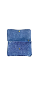 Pochette en cuir avec poche zippée intérieure - Bleu