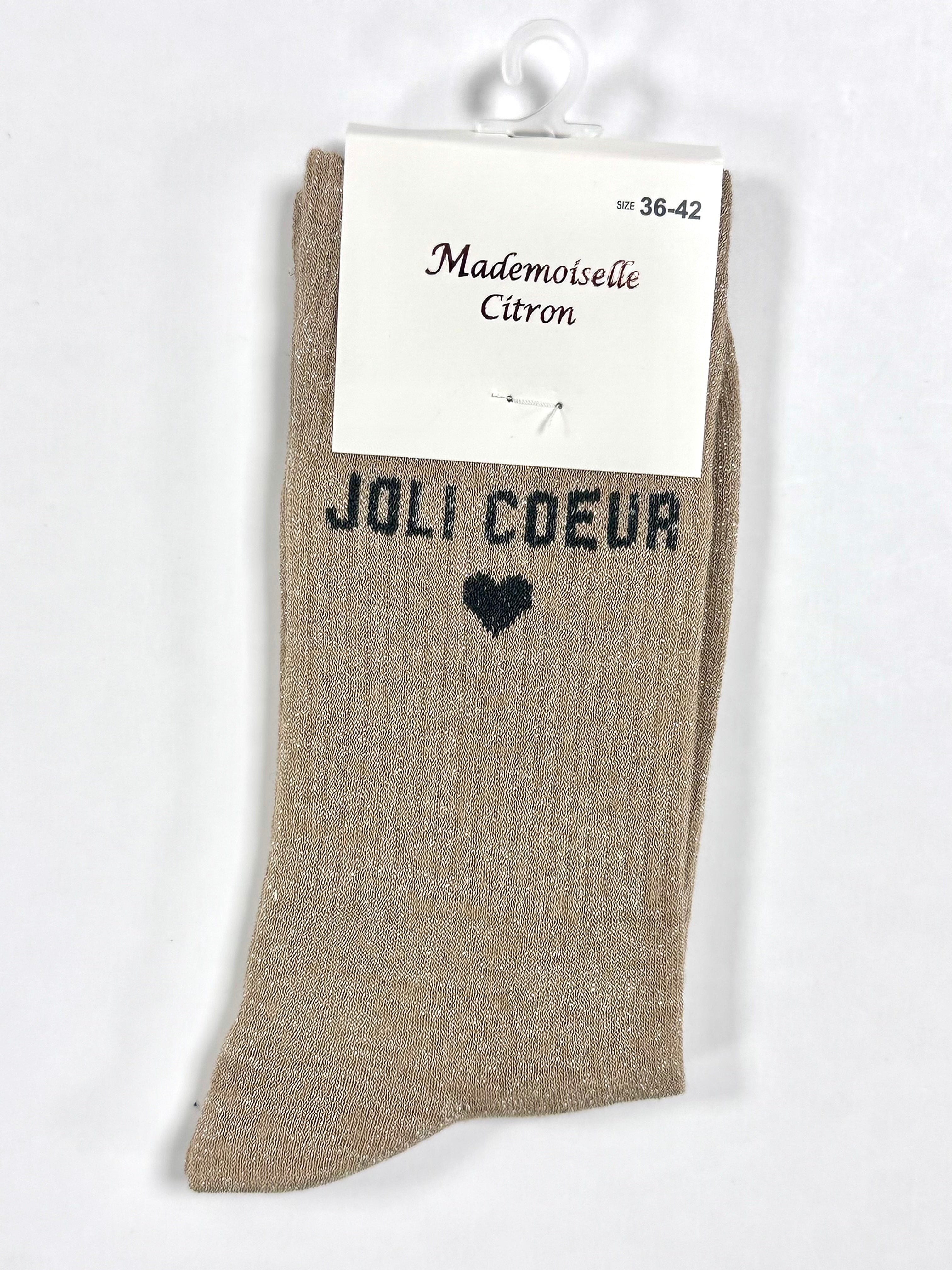 Chaussettes à Paillettes - Jolie cœur ❤️ (Beige)