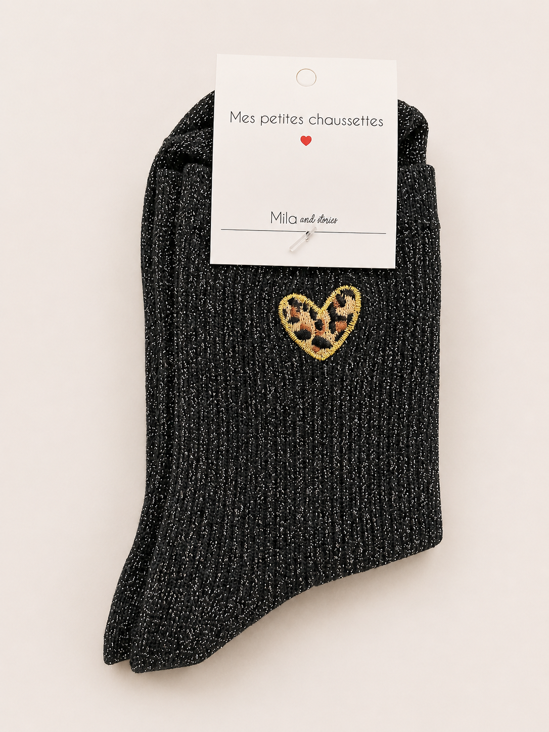 Chaussettes à paillettes « Cœur léopard »