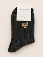 Chaussettes à paillettes « Cœur léopard »
