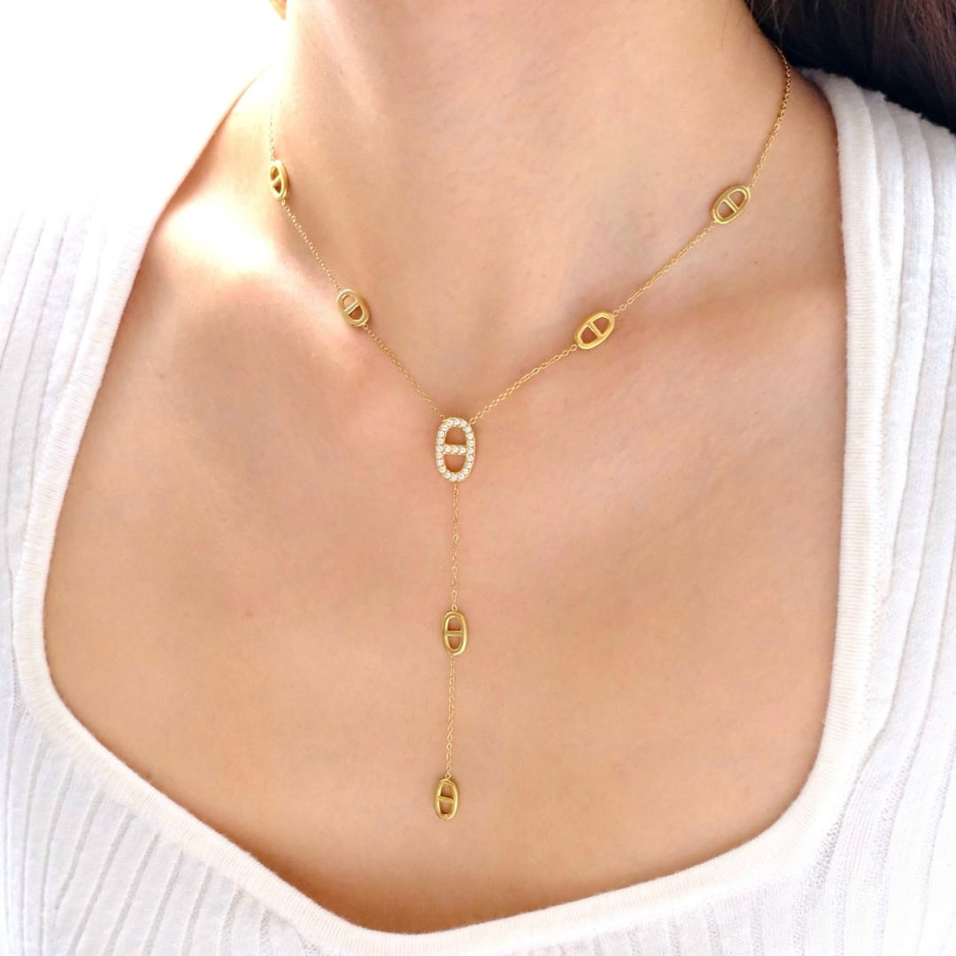 Sautoir Maille Marine avec Maille Strass en Acier Inoxydable