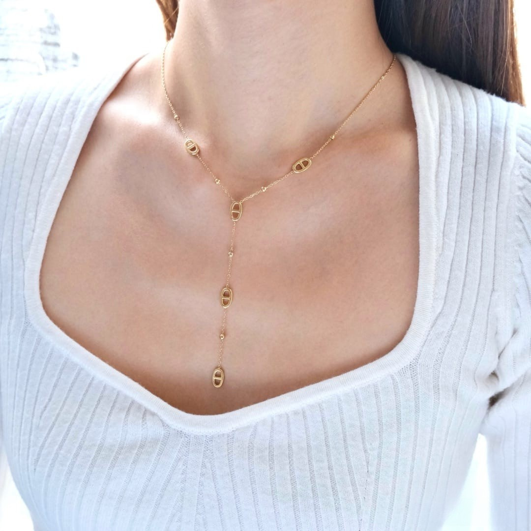 Sautoir Maille Marine avec Point Décoratif en Acier Inoxydable