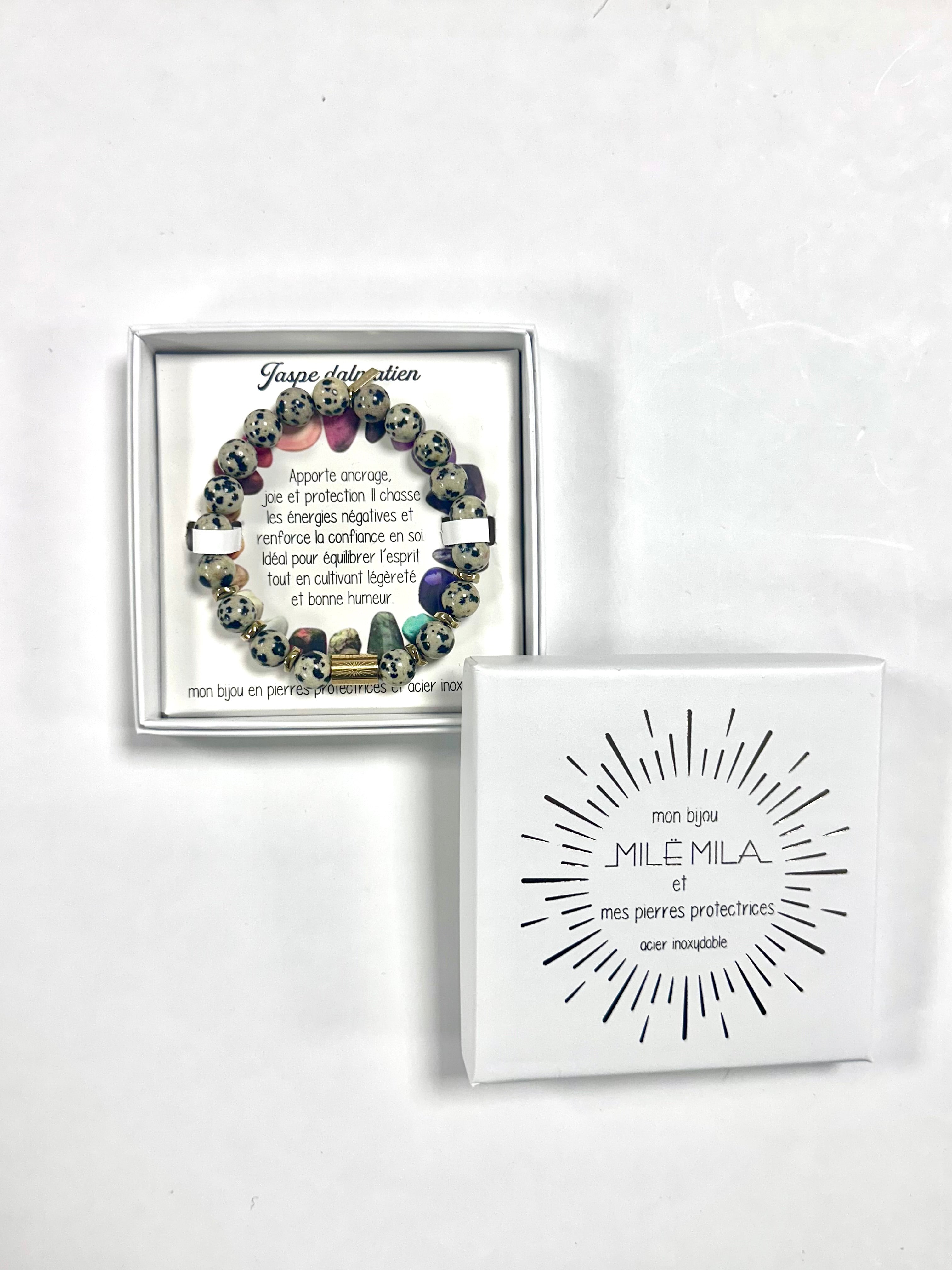 Bracelet en pierre — Jaspe Dalmatien