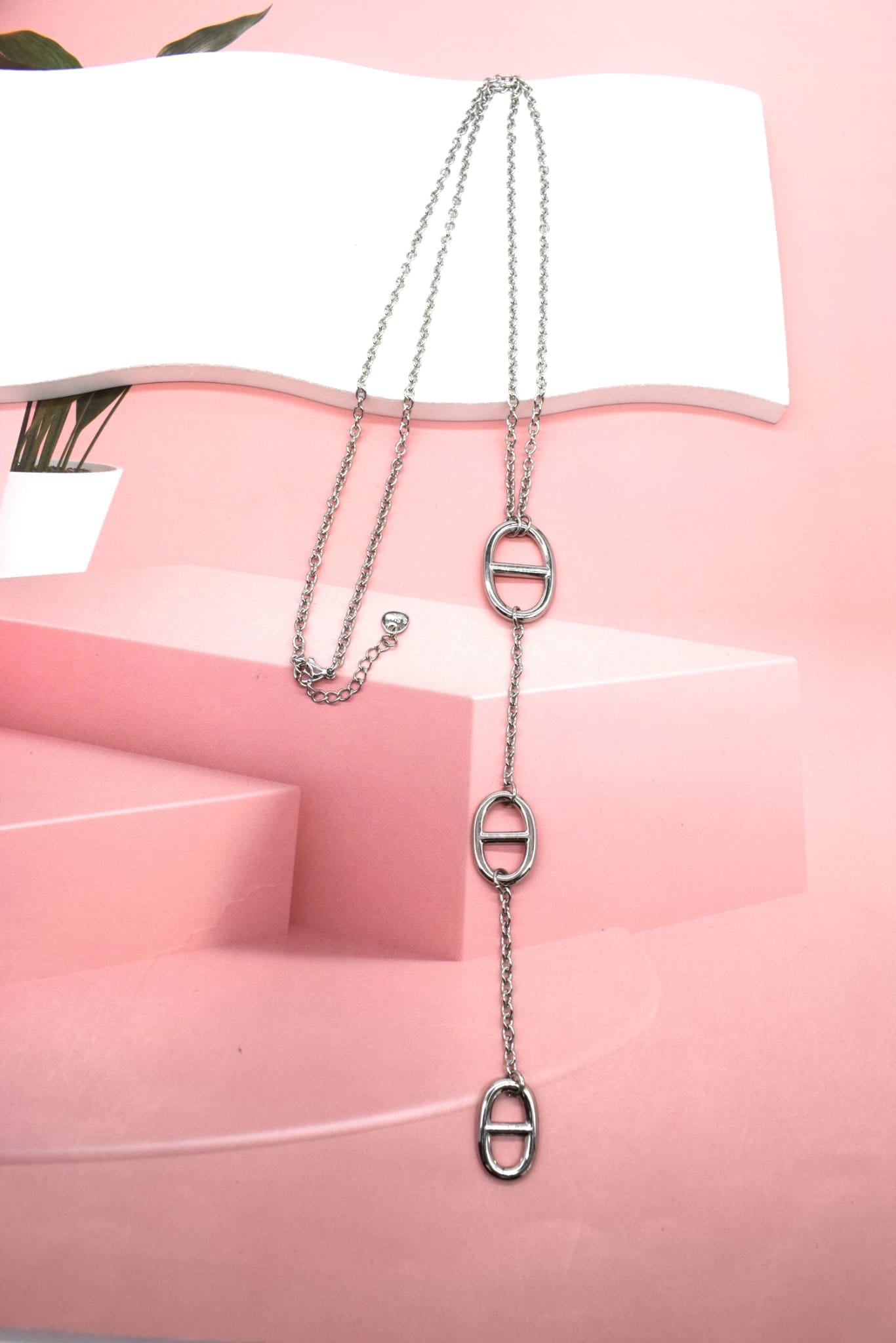 Sautoir triple maille marine argenté