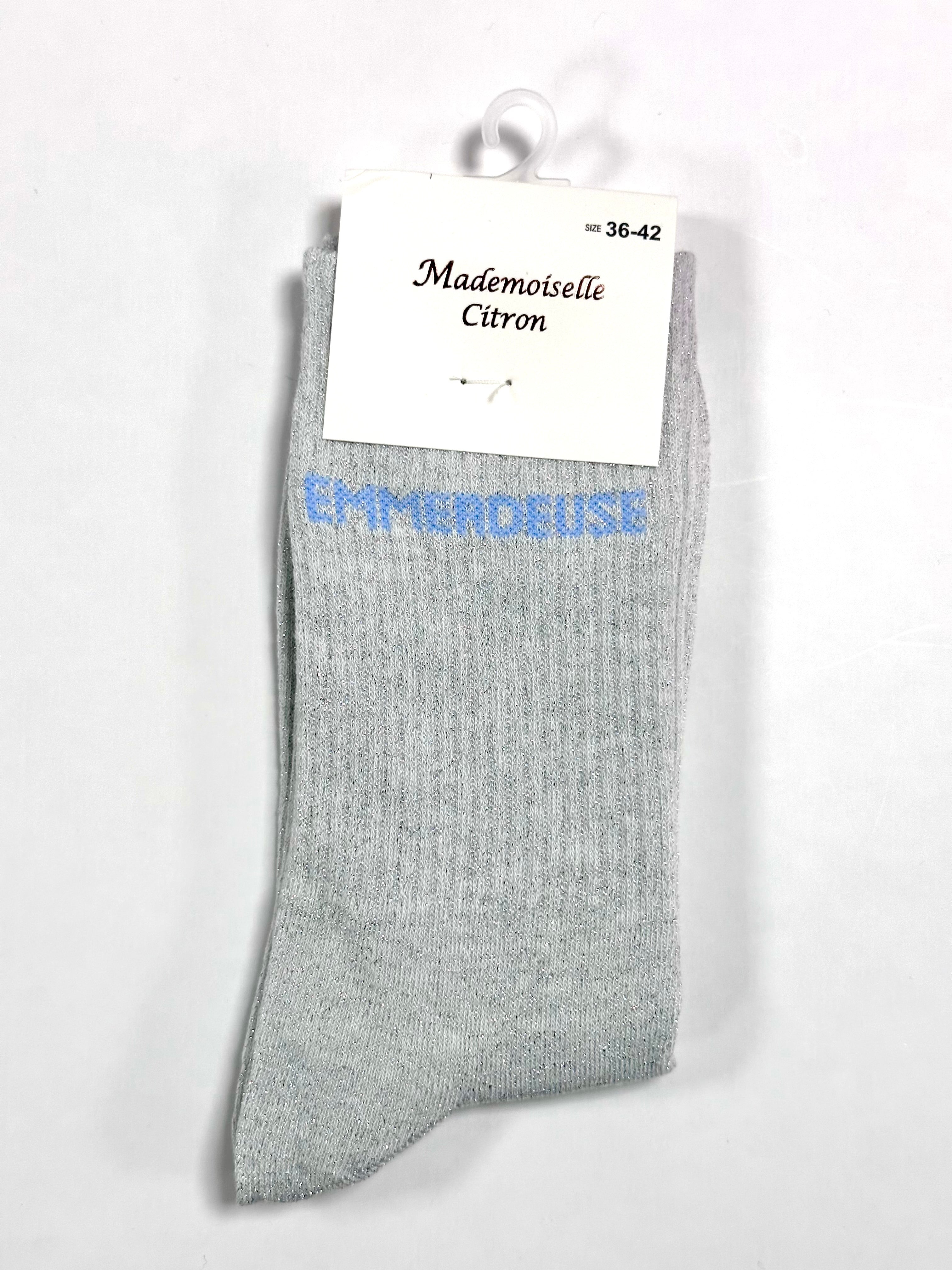 Chaussettes à Paillettes - Emmerdeuse (Gris clair)