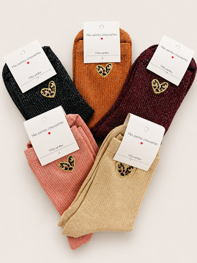 Chaussettes à paillettes « Cœur léopard »