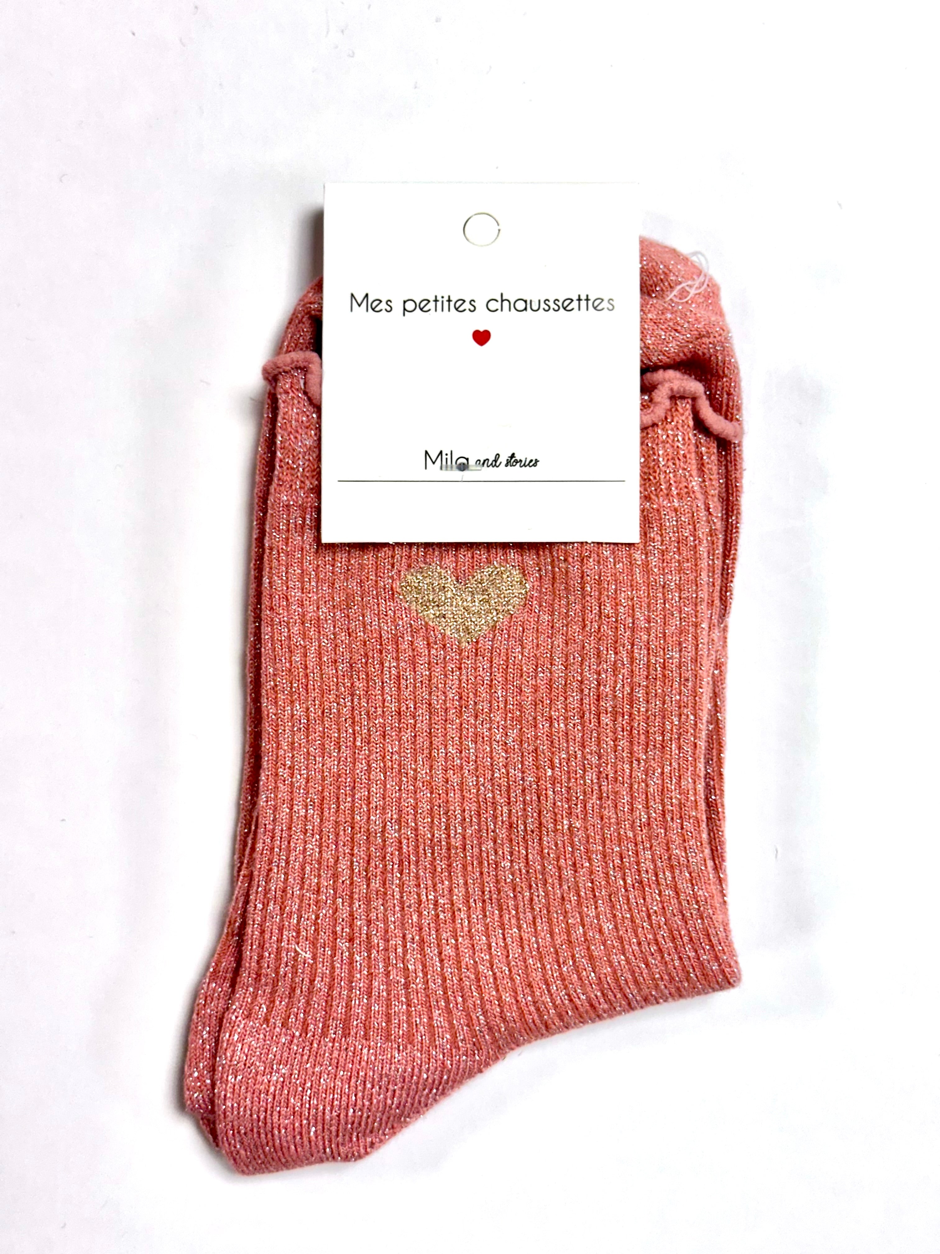 Chaussettes à paillettes « ❤️ (cœur doré) » - Rose