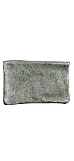 Pochette en cuir avec poche zippée intérieure - Argenté