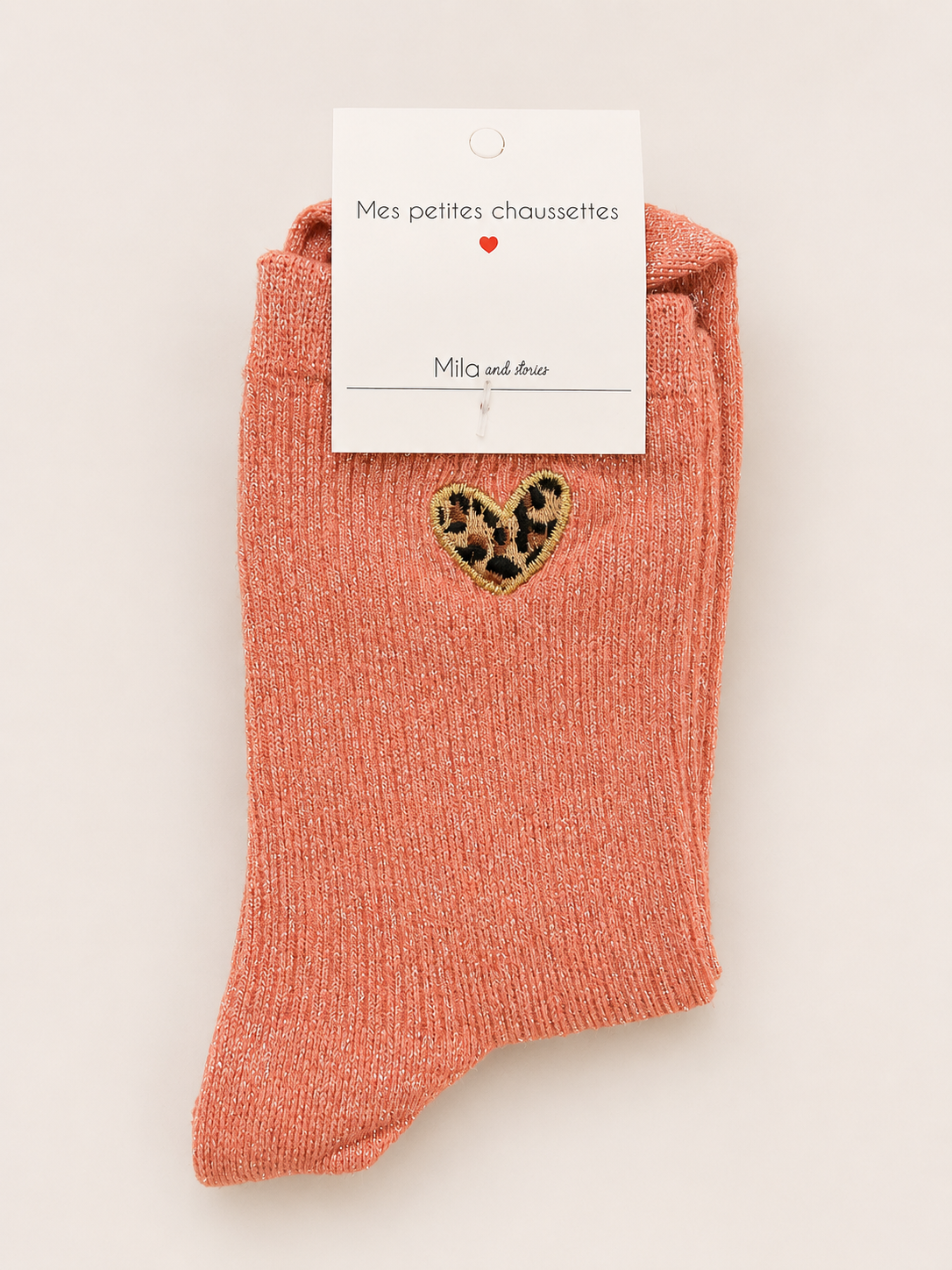 Chaussettes à paillettes « Cœur léopard »
