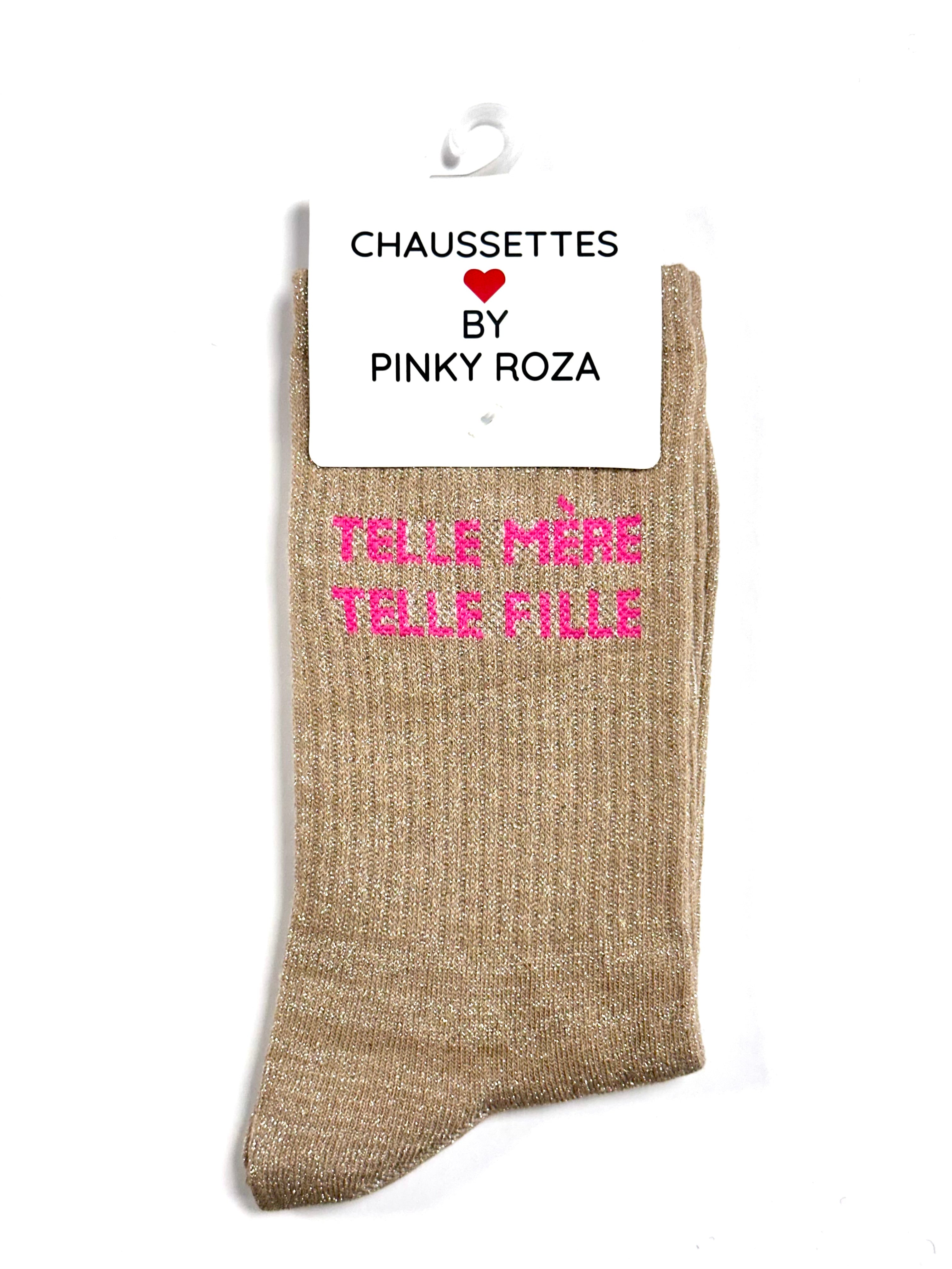 Chaussettes à paillettes « Telle mère telle fille » - Beige