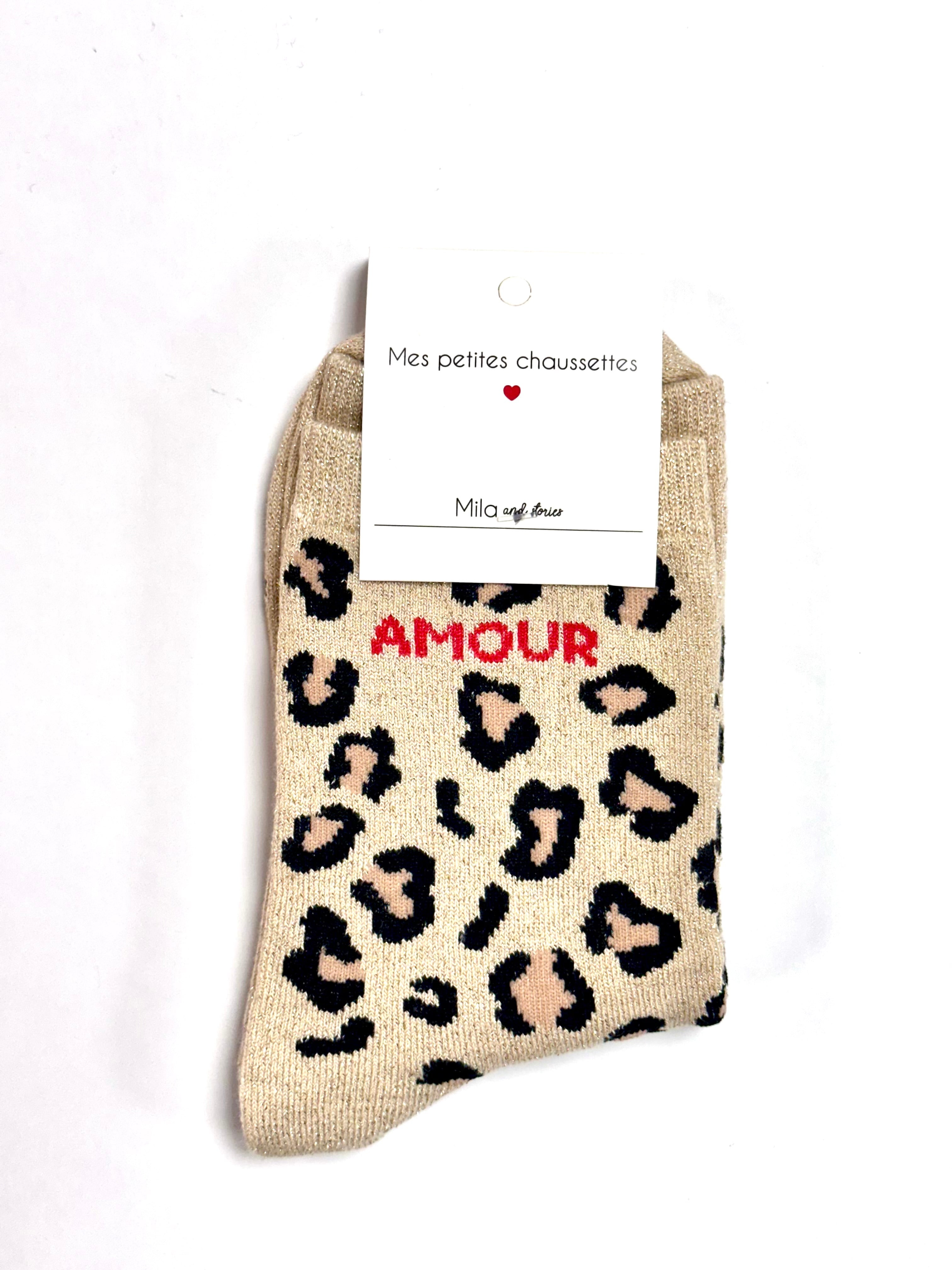 Chaussettes à paillettes « Amour » - Léopard