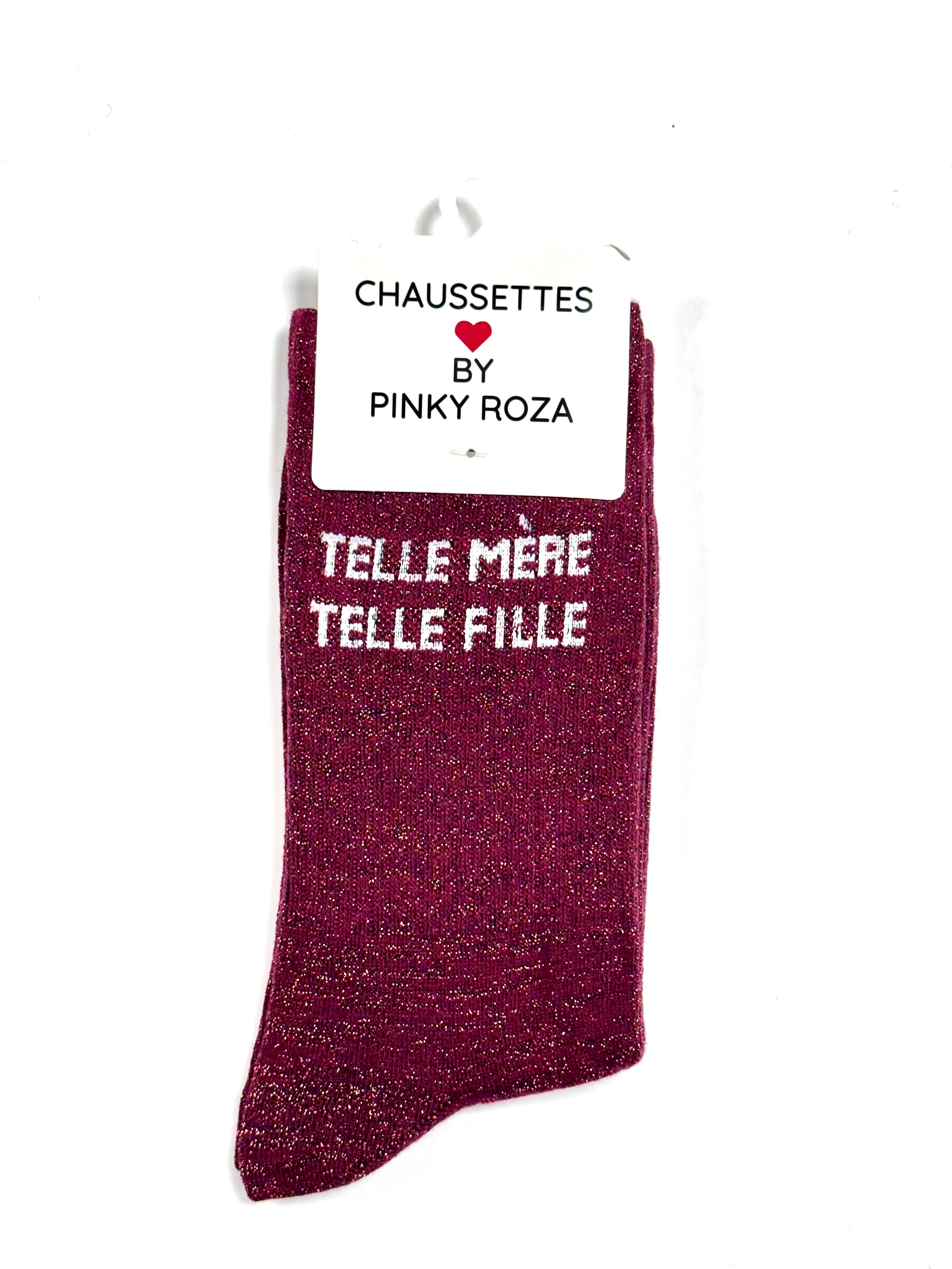 Chaussettes à paillettes « Telle mère telle fille » - Rouge