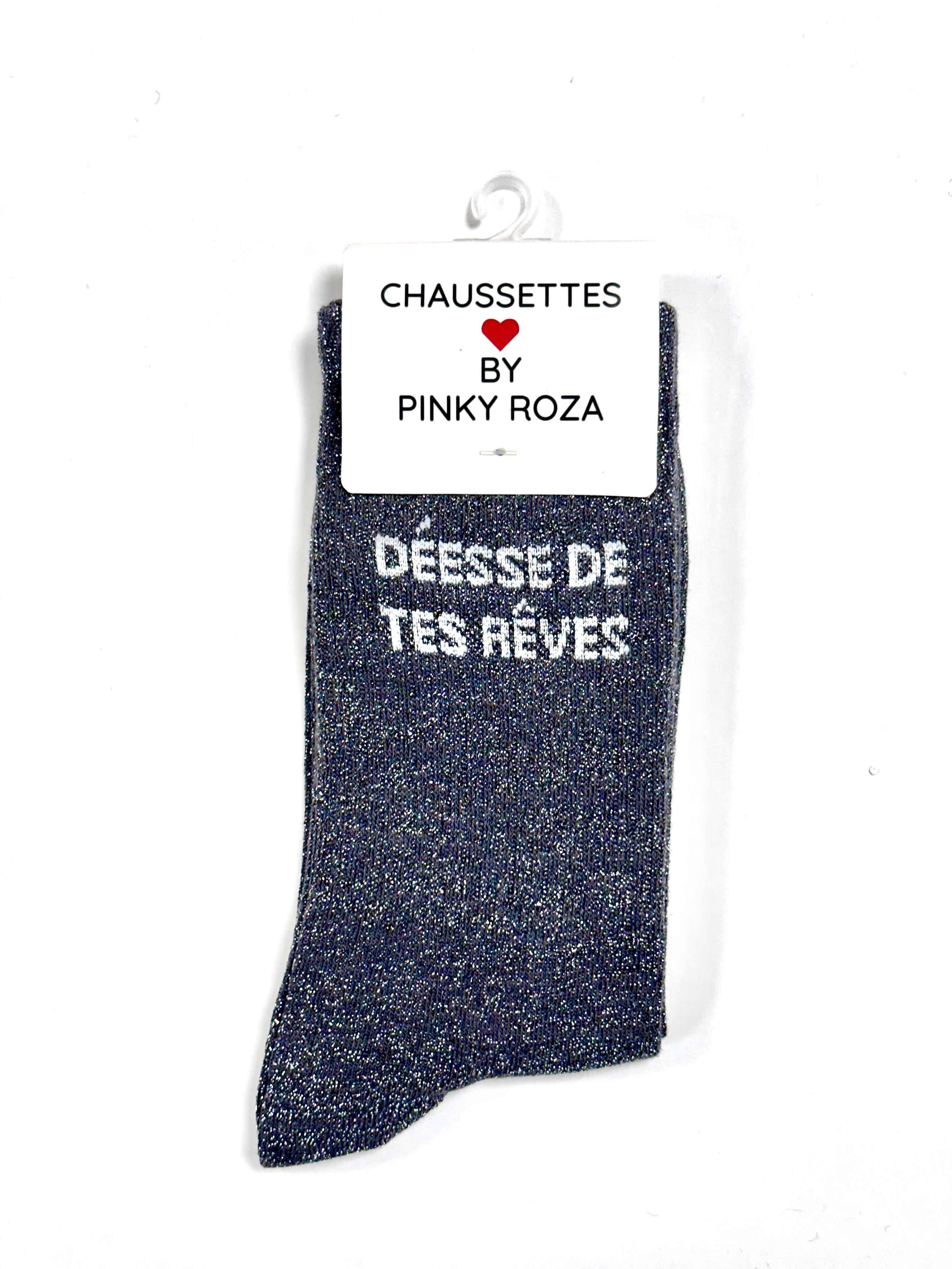 Chaussettes à paillettes « Déesse de tes rêves » - Gris foncé