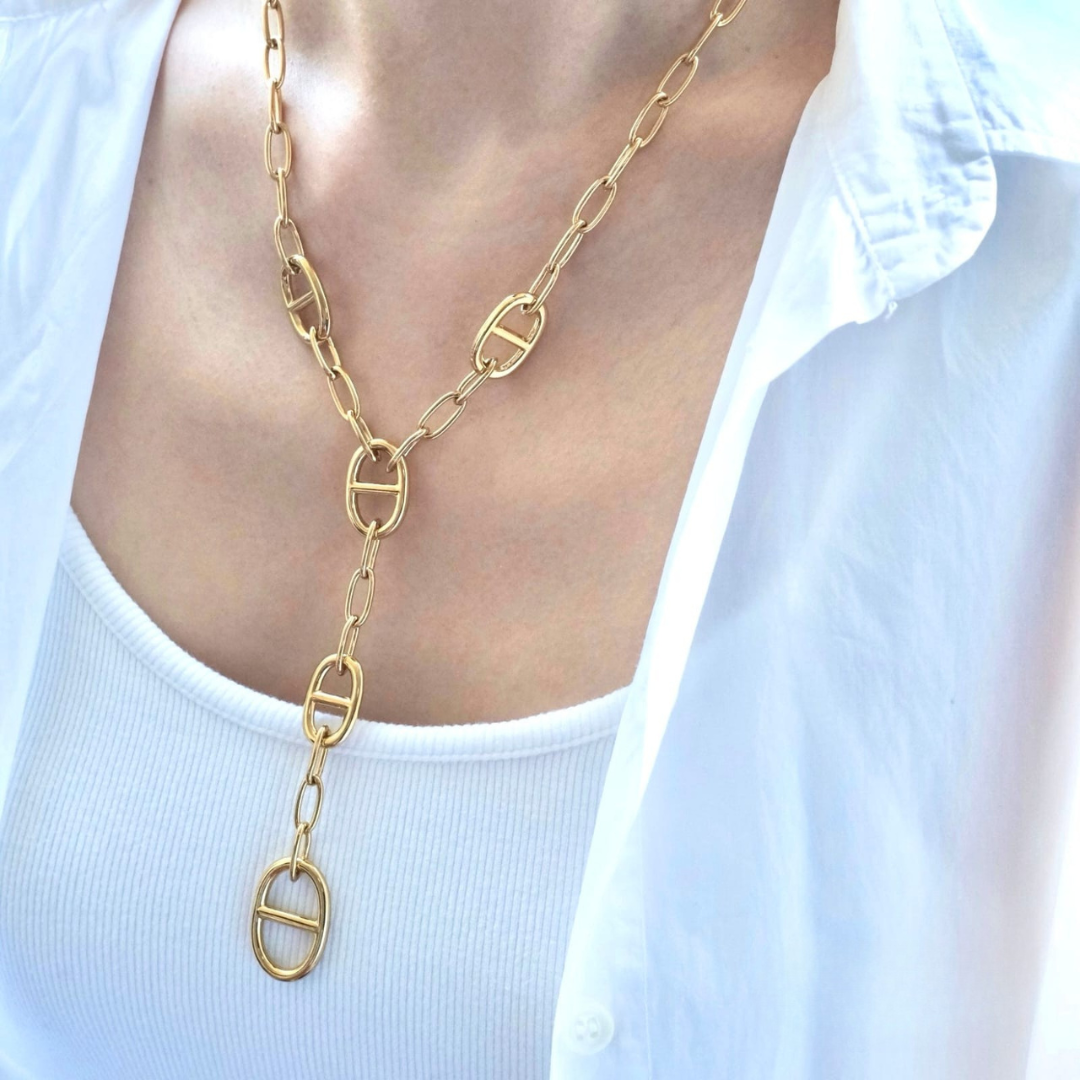 Sautoir Grosse Maille Marine en Acier Inoxydable