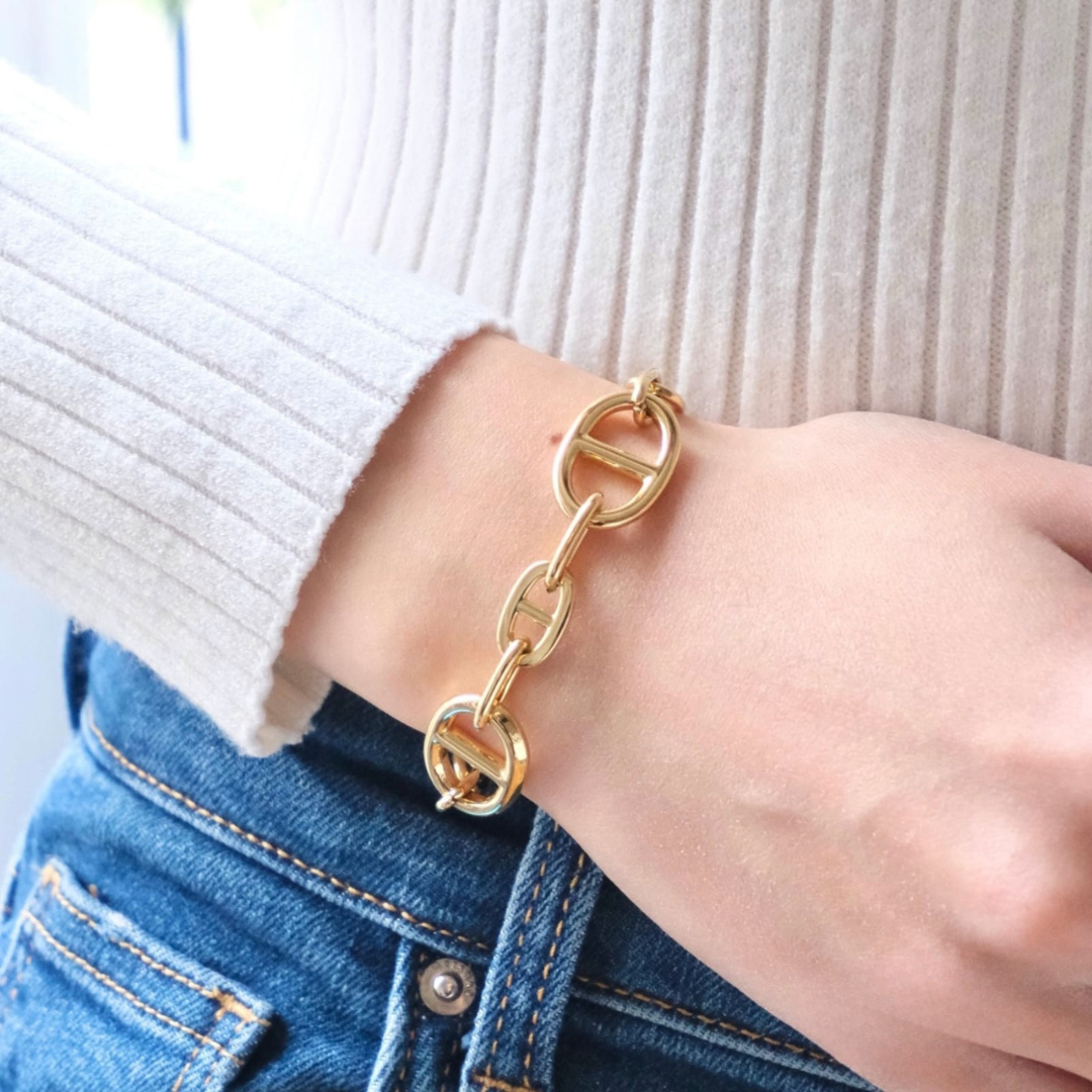 Bracelet Grosse Maille Marine en Acier Inoxydable