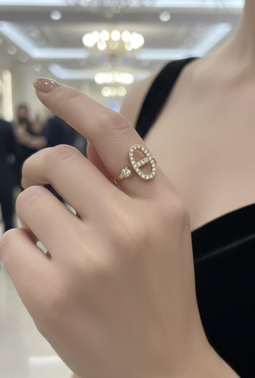 Bague maille marine strass