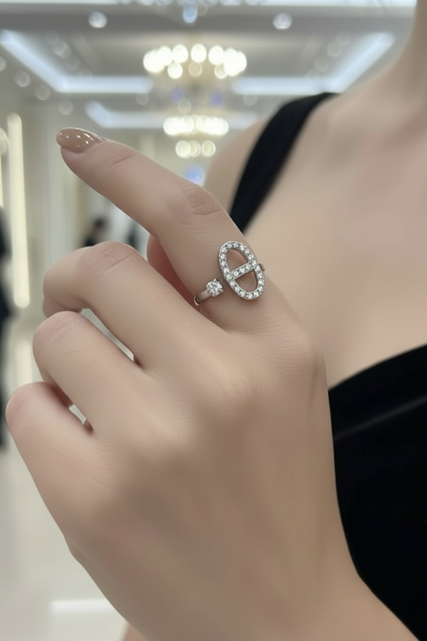 Bague maille marine strass