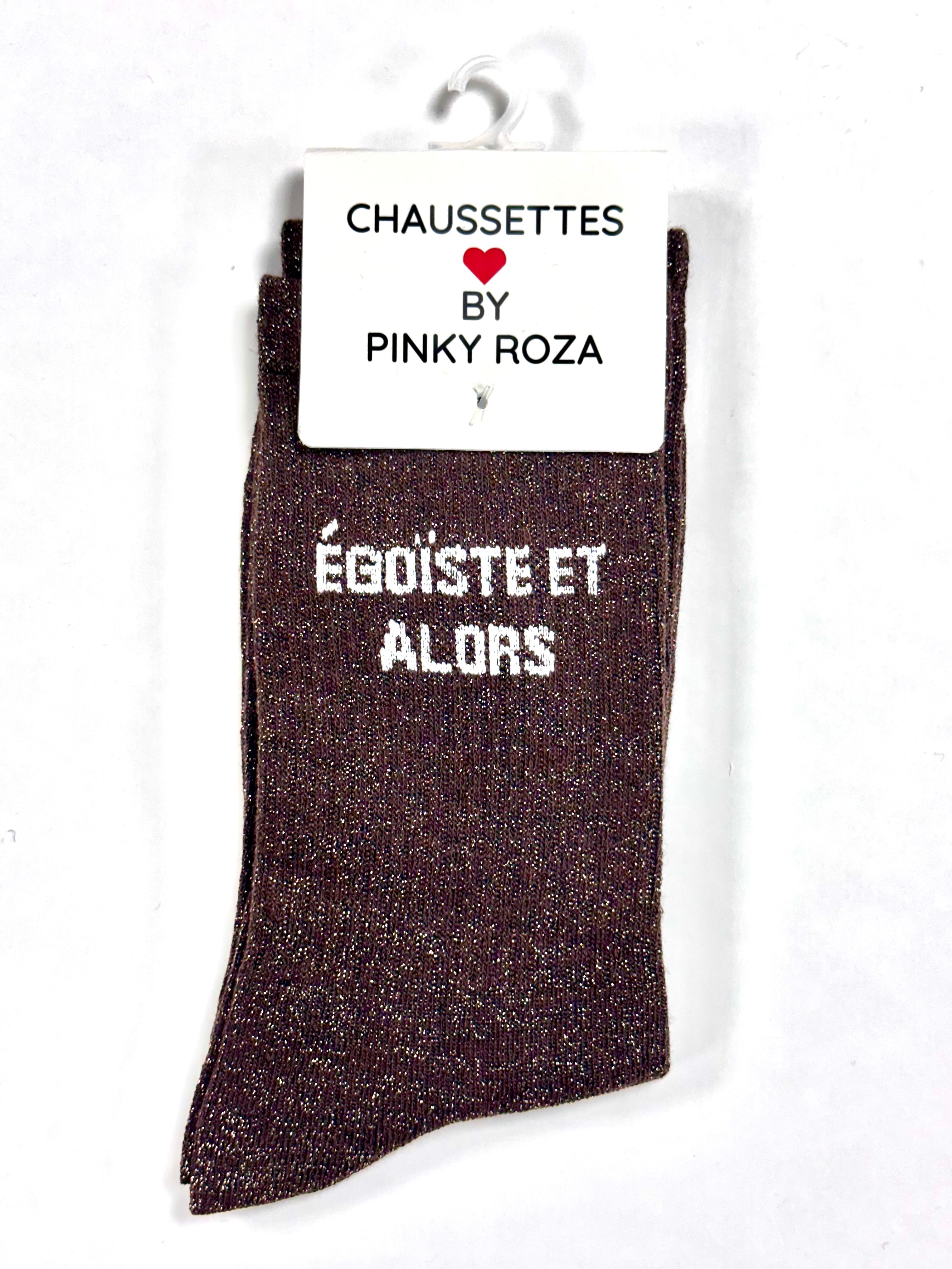 Chaussettes à paillettes « Égoïste et alors » - Marron