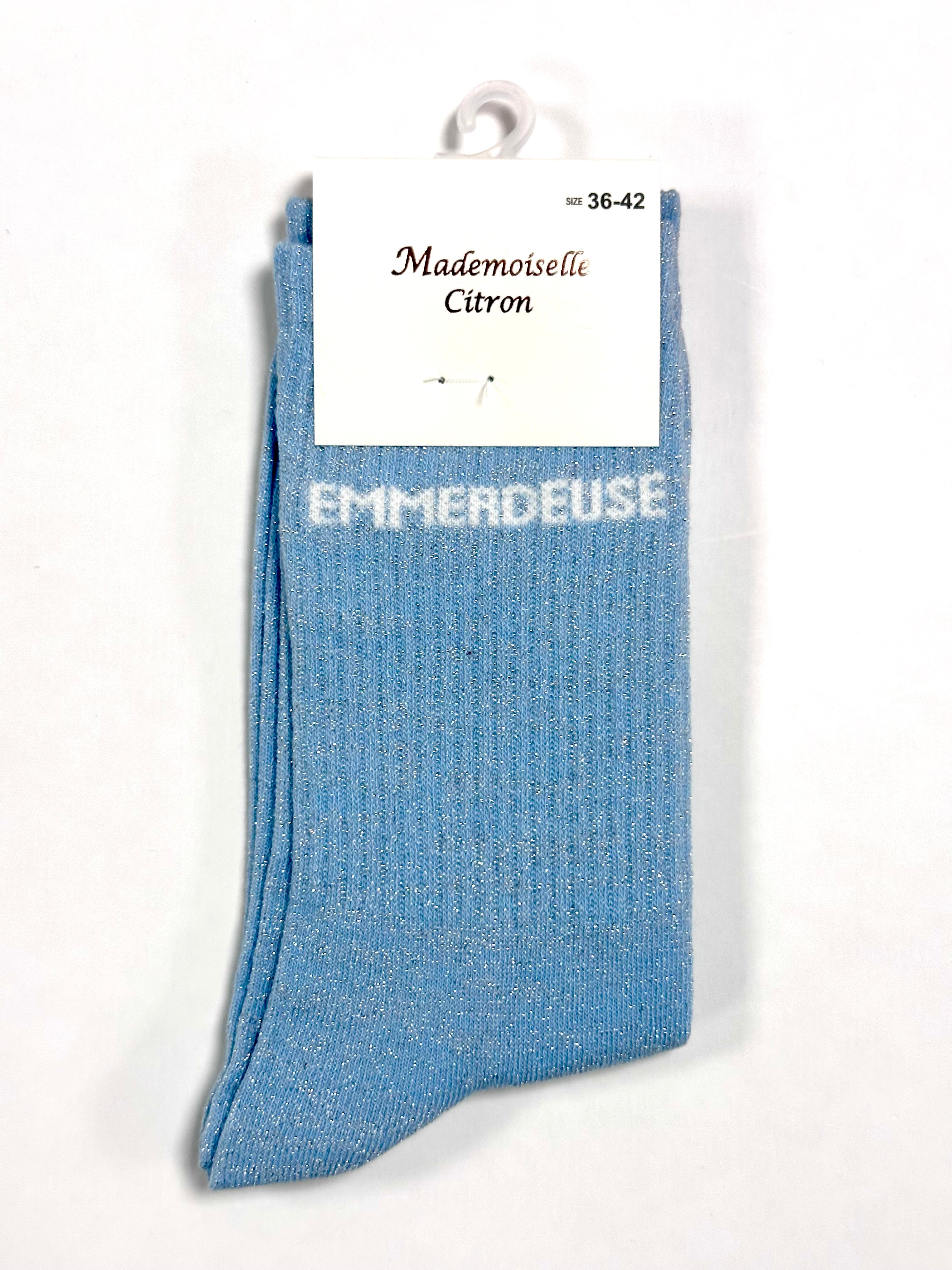 Chaussettes à Paillettes - Emmerdeuse (Bleu clair)