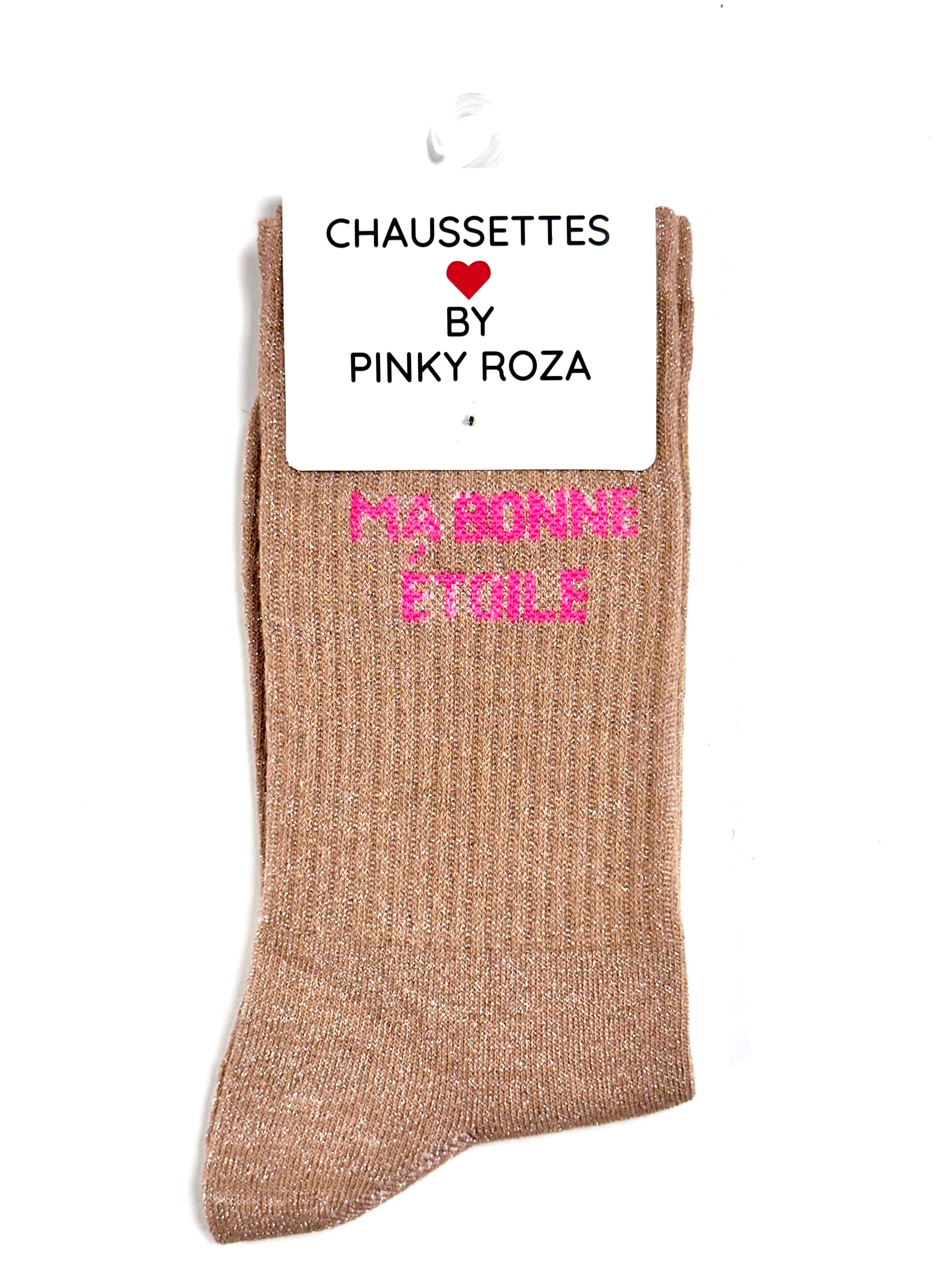 Chaussettes à paillettes « Ma bonne étoile » - Rose pâle