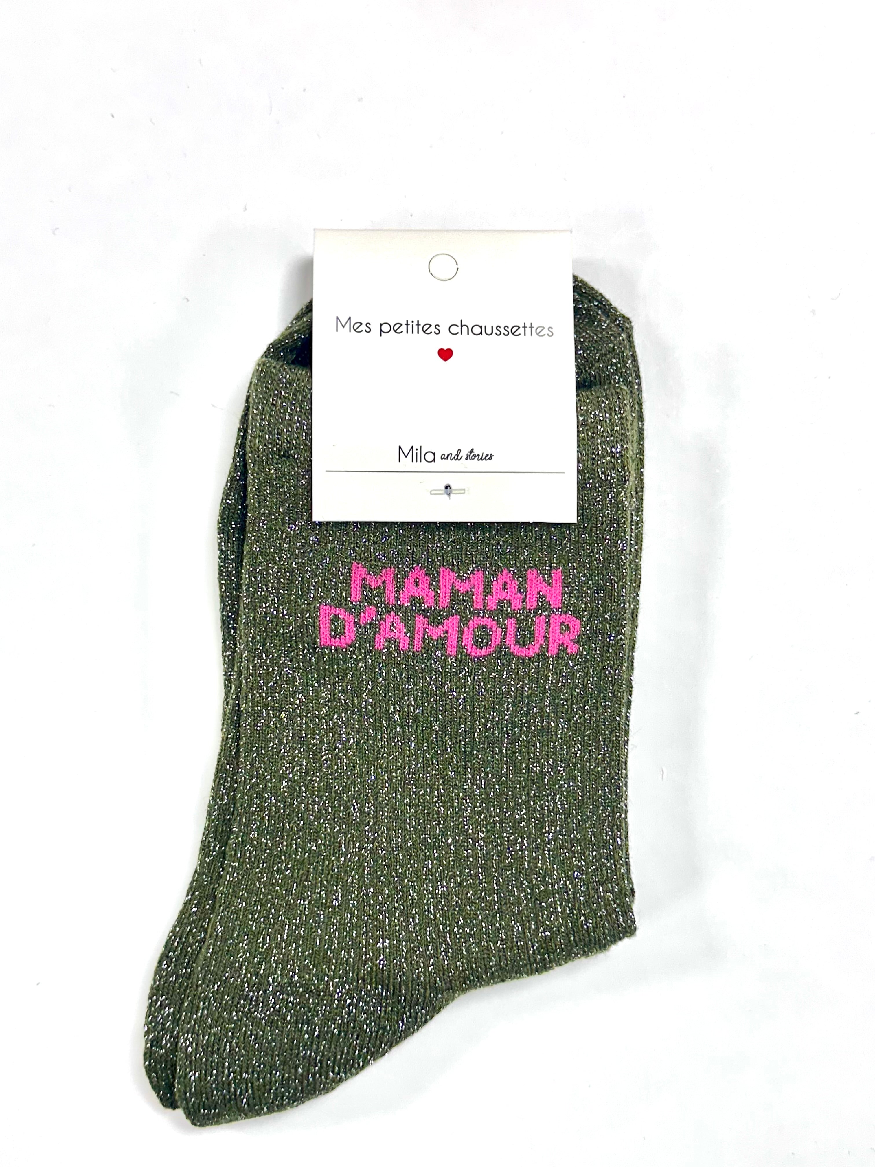 Chaussettes à paillettes « Maman d’amour » - Vert
