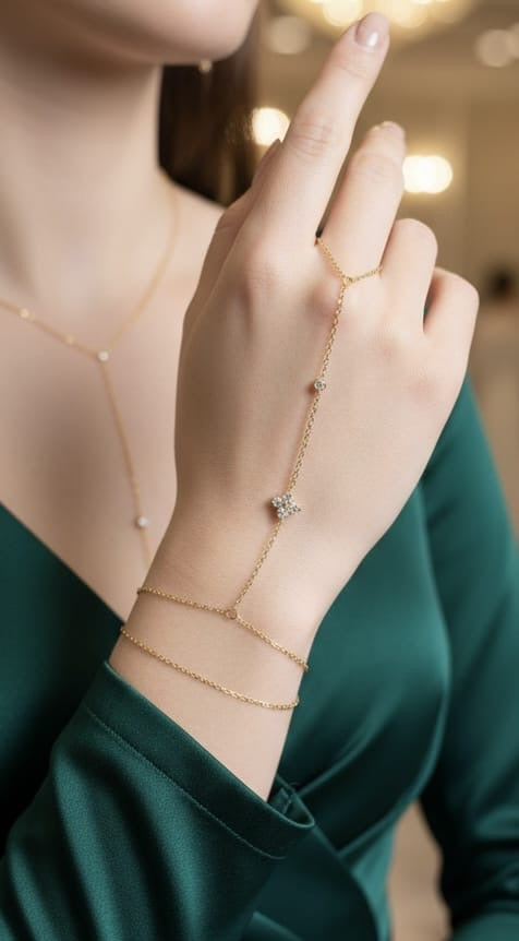 Chaîne de main fleur de lys + rond mini