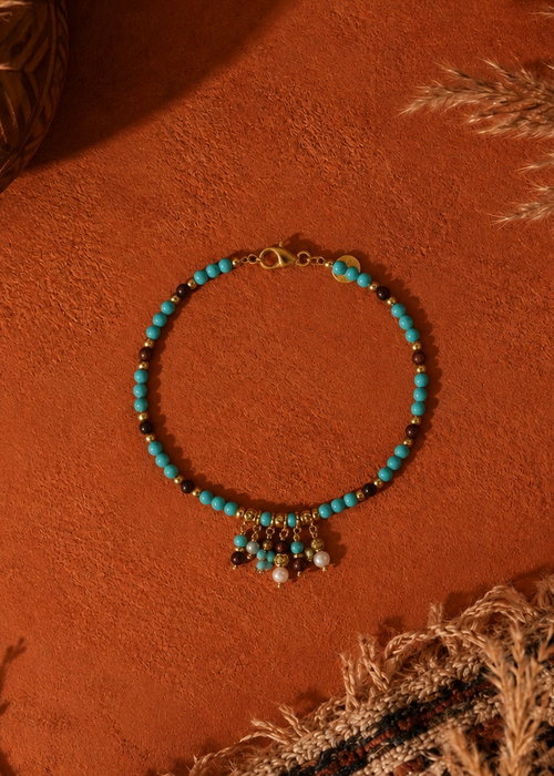 Bracelet Pierre et Pampilles Turquoise et Gold