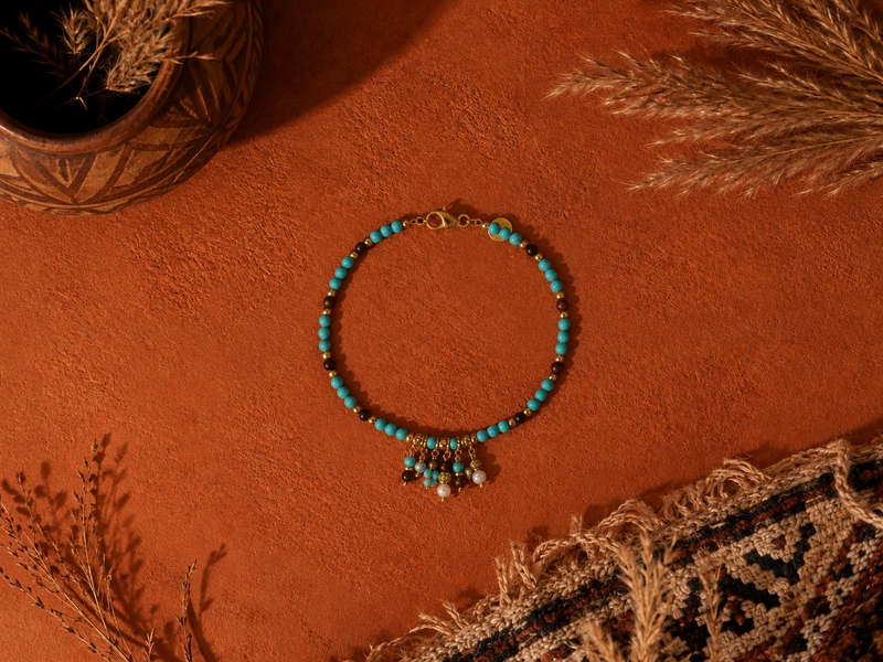 Bracelet Pierre et Pampilles Turquoise et Gold