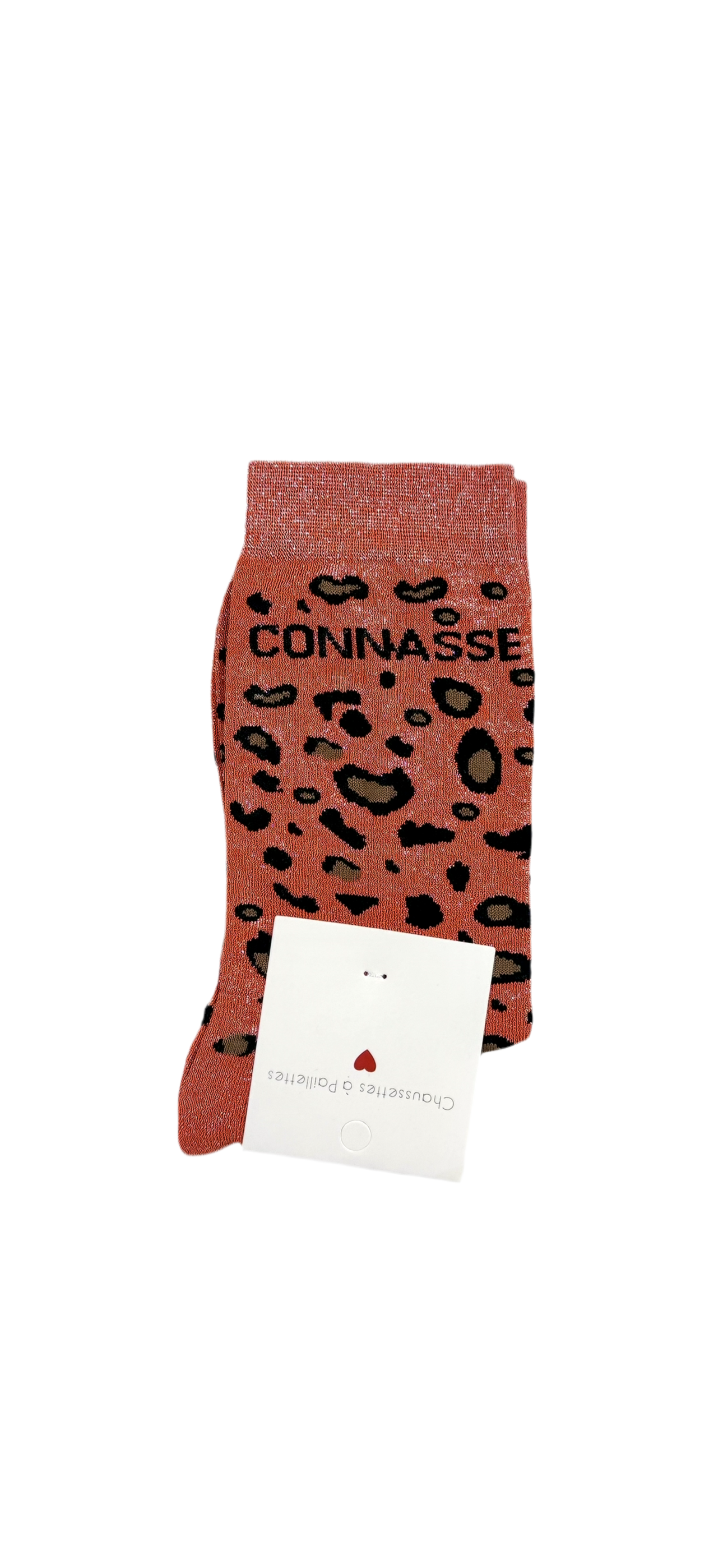Chaussettes à Paillettes "Connasse" - Orange Léopard