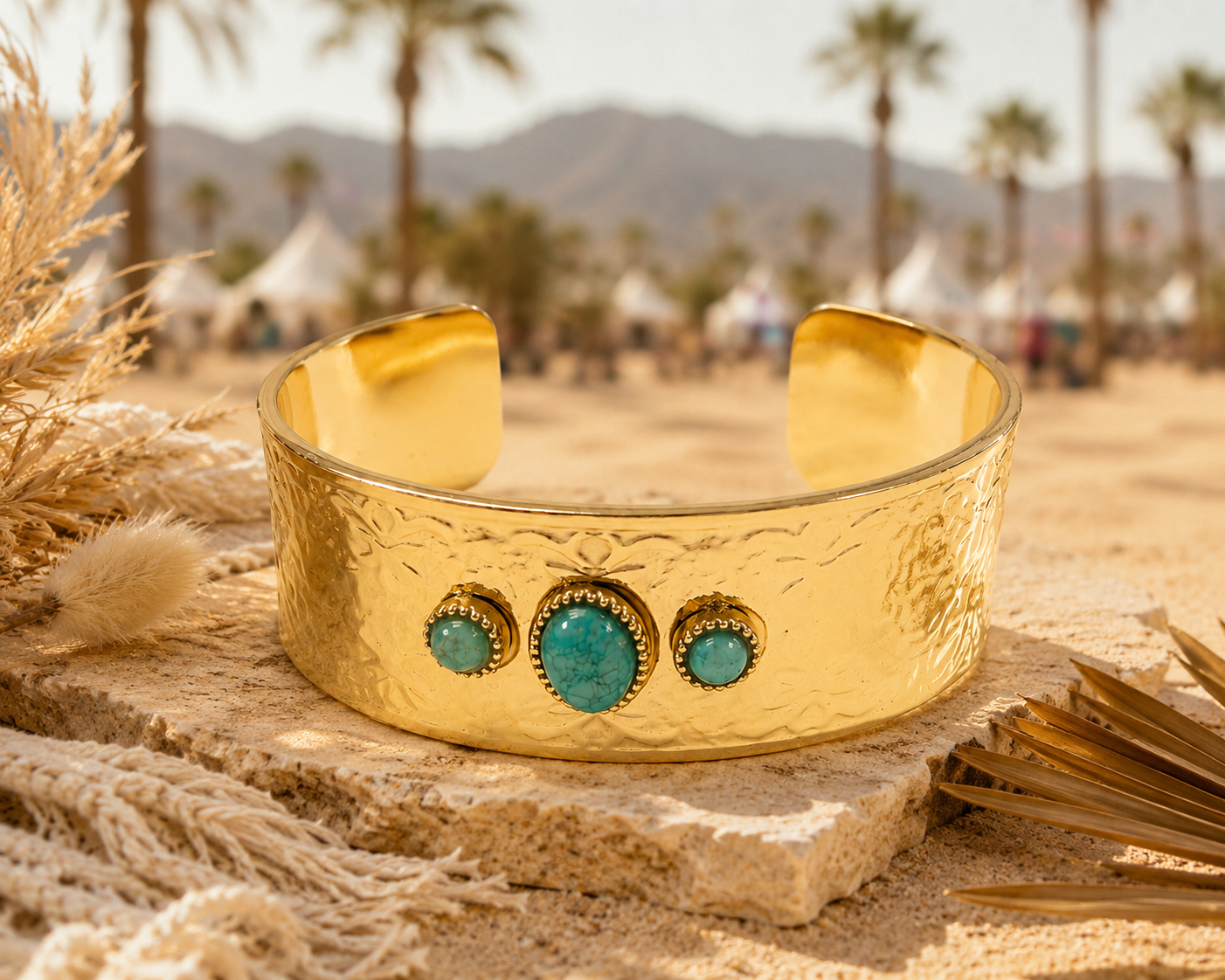 Bracelet Manchette Or et Turquoise