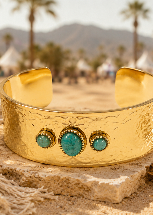 Bracelet Manchette Or et Turquoise