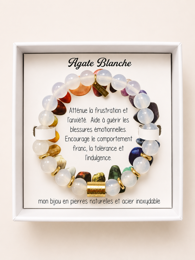 Bracelet en Pierre Naturelle - Agate Blanche